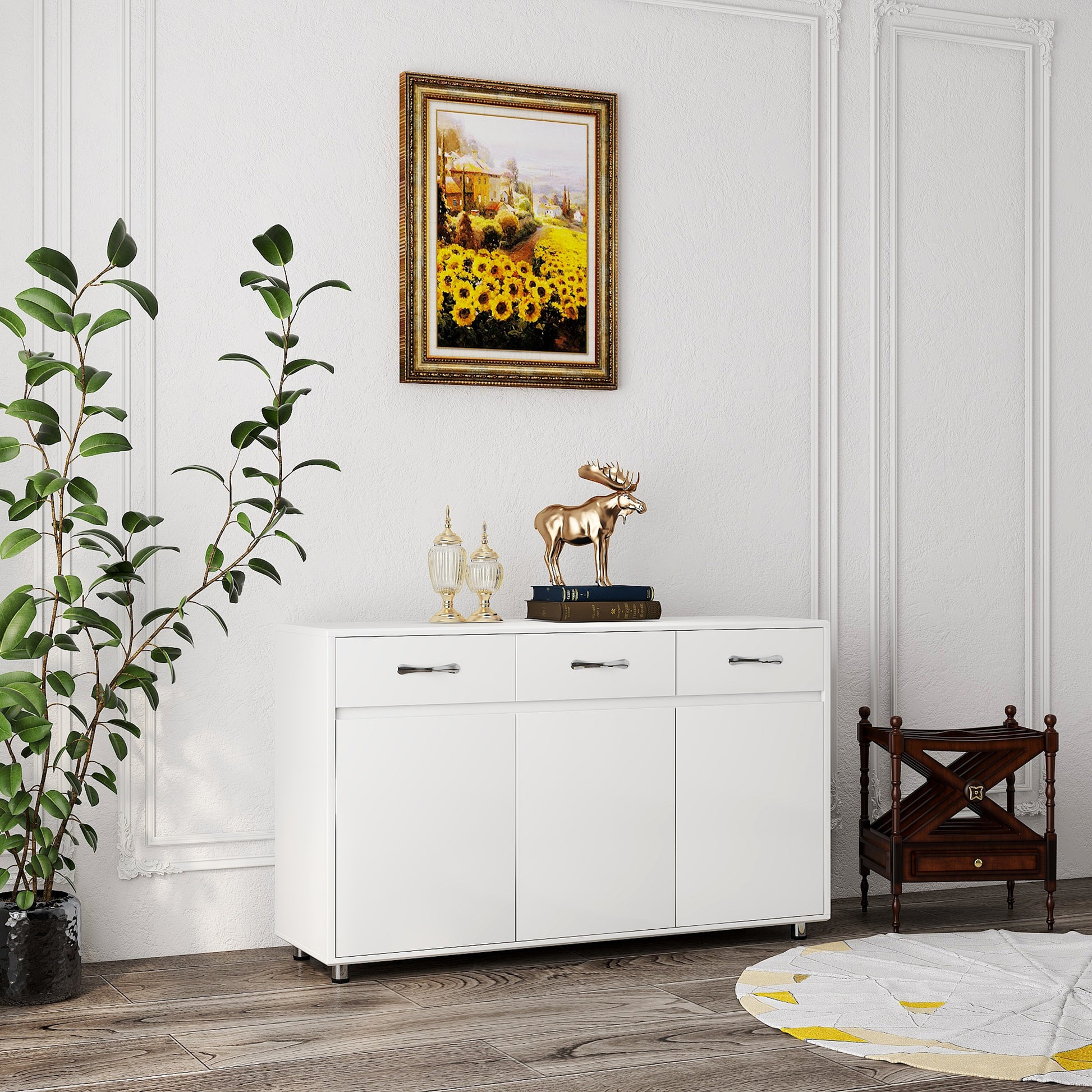 Three Doors Side Table White White Mdf