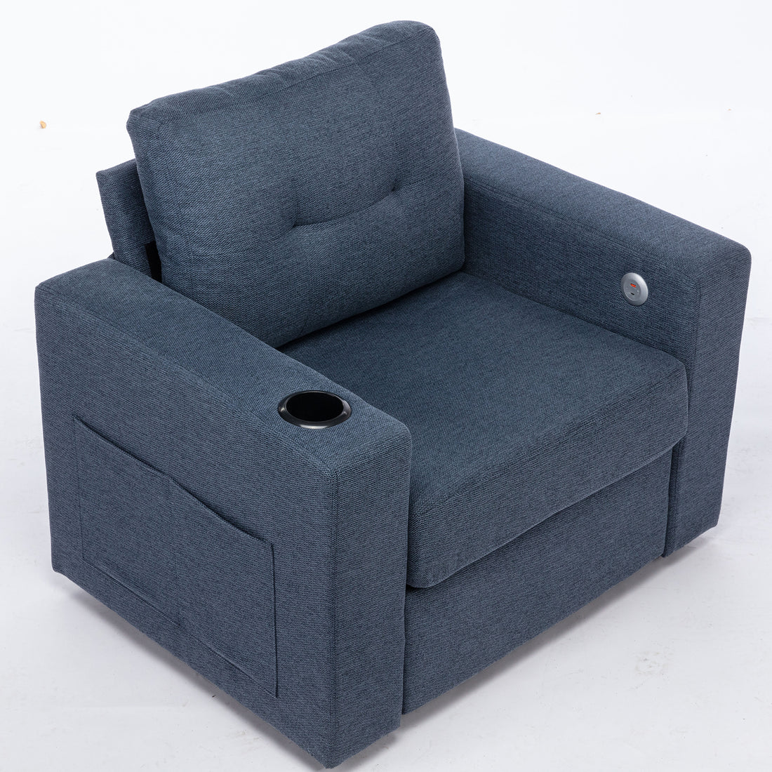 Modern Swivel Accent Sofa Chairergonomic Casual 90 Degree Swivel Single Sofa Seat With Drink Holder Living Room Chair ,Soft Egyptian Velvet Sofa Chair Blue Brown Wood Primary Living Space Delicate Duty Pine 1 Seat Blue Linen Soft Cushion Back Art