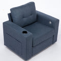 Modern Swivel Accent Sofa Chairergonomic Casual 90 Degree Swivel Single Sofa Seat With Drink Holder Living Room Chair ,Soft Egyptian Velvet Sofa Chair Blue Brown Wood Primary Living Space Delicate Duty Pine 1 Seat Blue Linen Soft Cushion Back Art