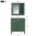 30'' Bathroom Vanity With Top Sink, Modern Bathroom Storage Cabinet With 2 Drawers And A Tip Out Drawer, Freestanding Vanity Set With Mirror Cabinet, Single Sink Bathroom Vanity 3 Green 2 5 Bathroom Freestanding Solid Wood Mdf Resin Painted