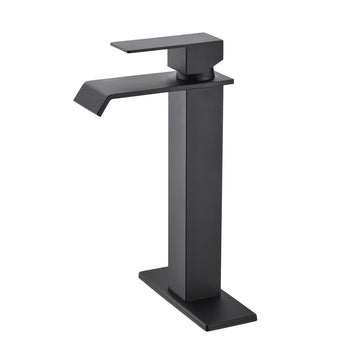 Waterfall Spout Single Handle Bathroom Sink Faucet Matte Black Stainless Steel