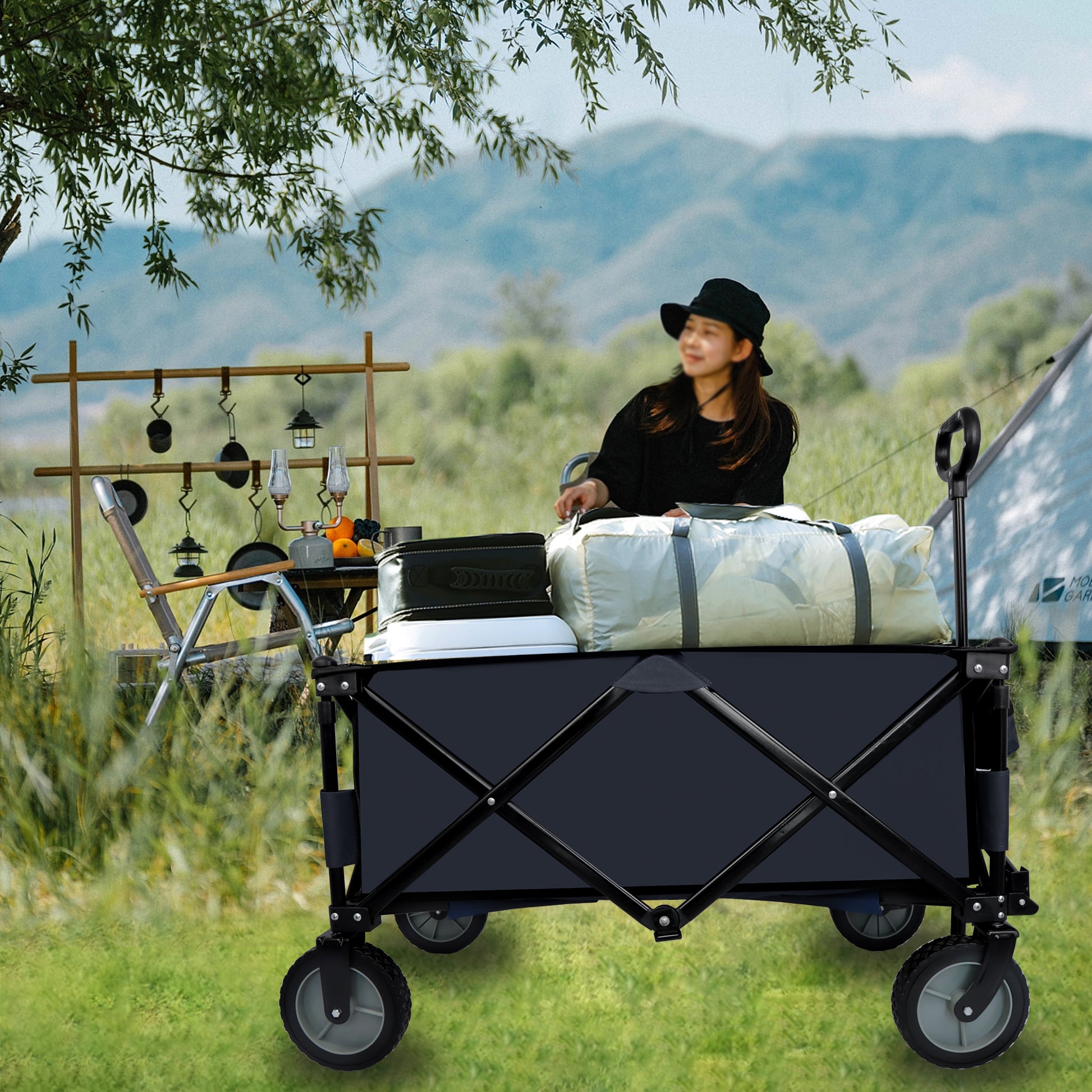 Utility Collapsible Folding Wagon Cart Heavy Duty black-garden & outdoor-american