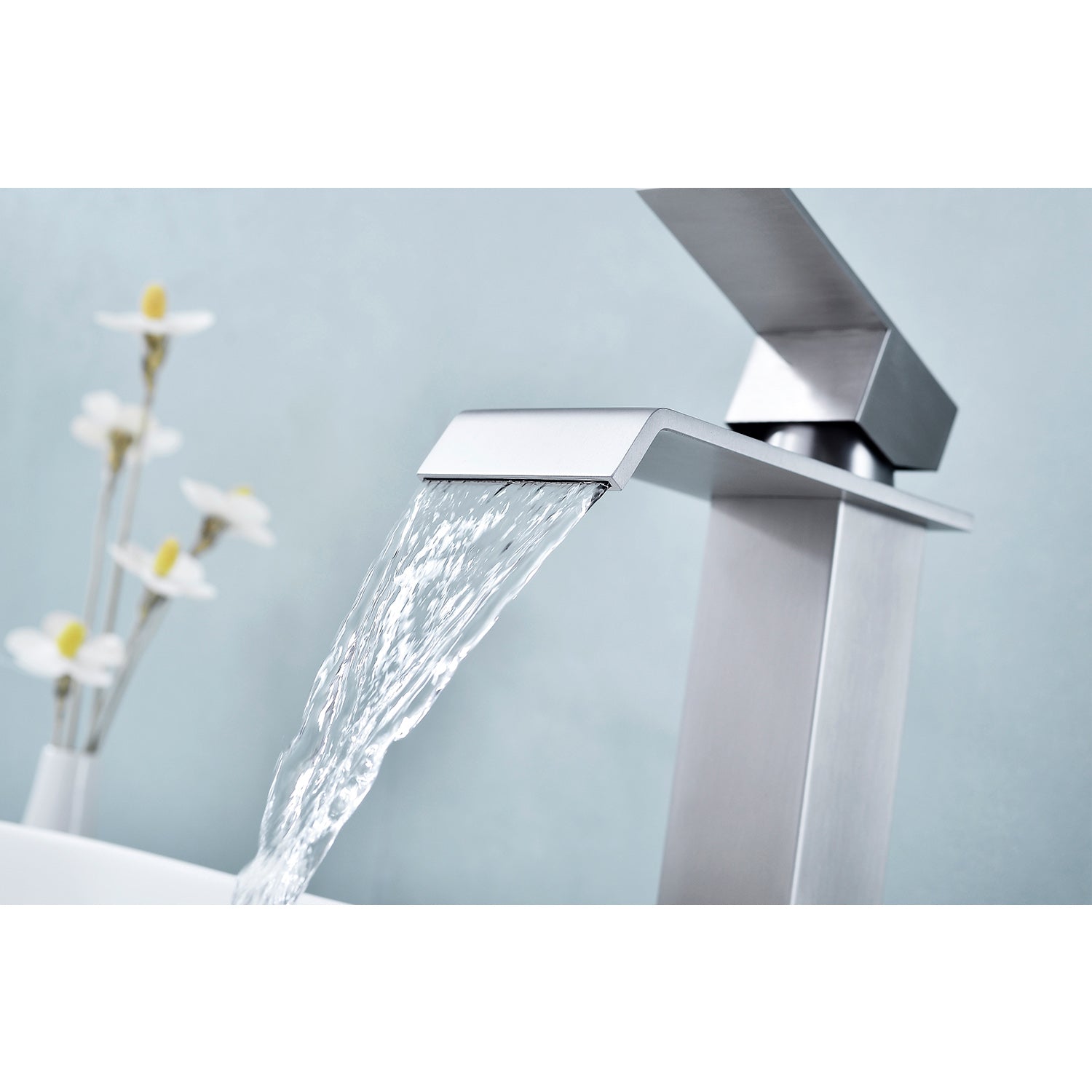 Waterfall Spout Single Handle Bathroom Sink Faucet Brushed Nickel Stainless Steel