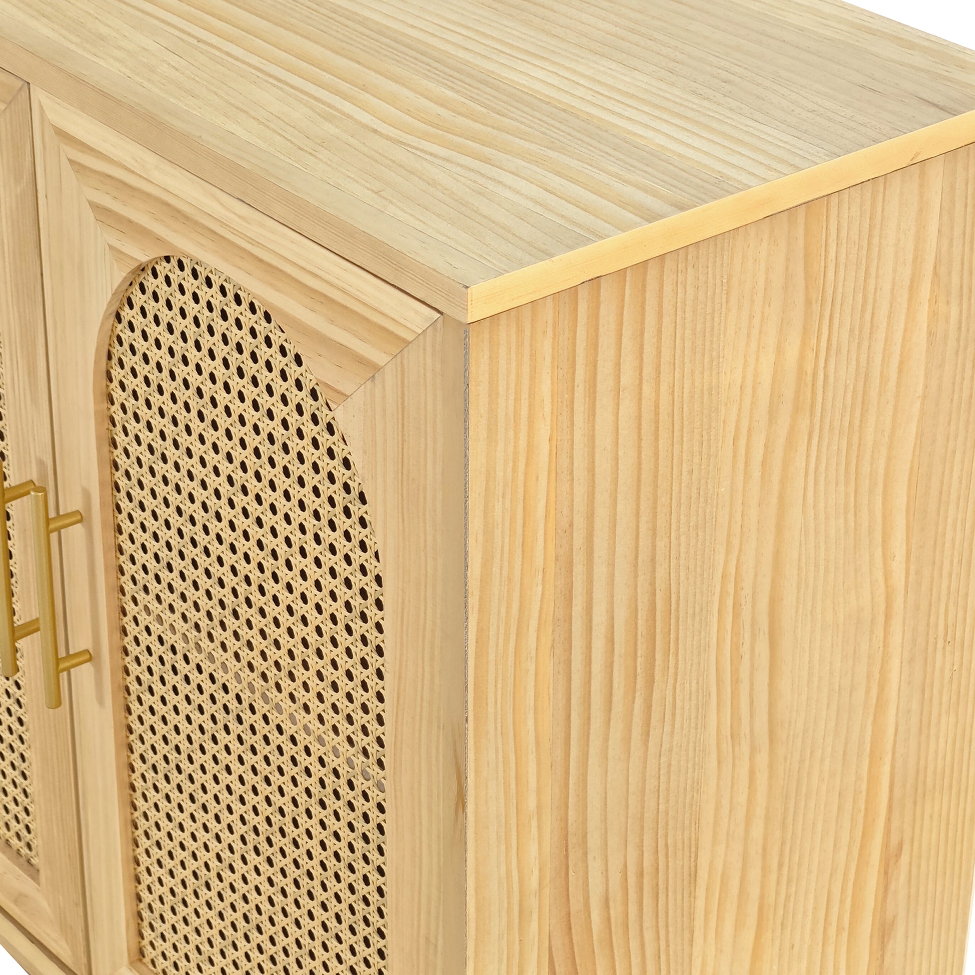 59.84"Modern 4 Door Cabinet With Rattan Decorative Doors,For Bedroom,Living Room,Office,Easy Assembly, Natural Natural Primary Living Space Mdf