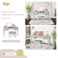 Mirrored Vanities Desk With Drawers, Bedroom Makeup Vanity Table Set With Mirror And Stool, Flip Up Dressing Table For Bedroom Makeup Room, Working Desk For Women, Girl Furniture Combo Hinged Silver White Drawer 2 Drawers Bedroom Felt Lined Drawers