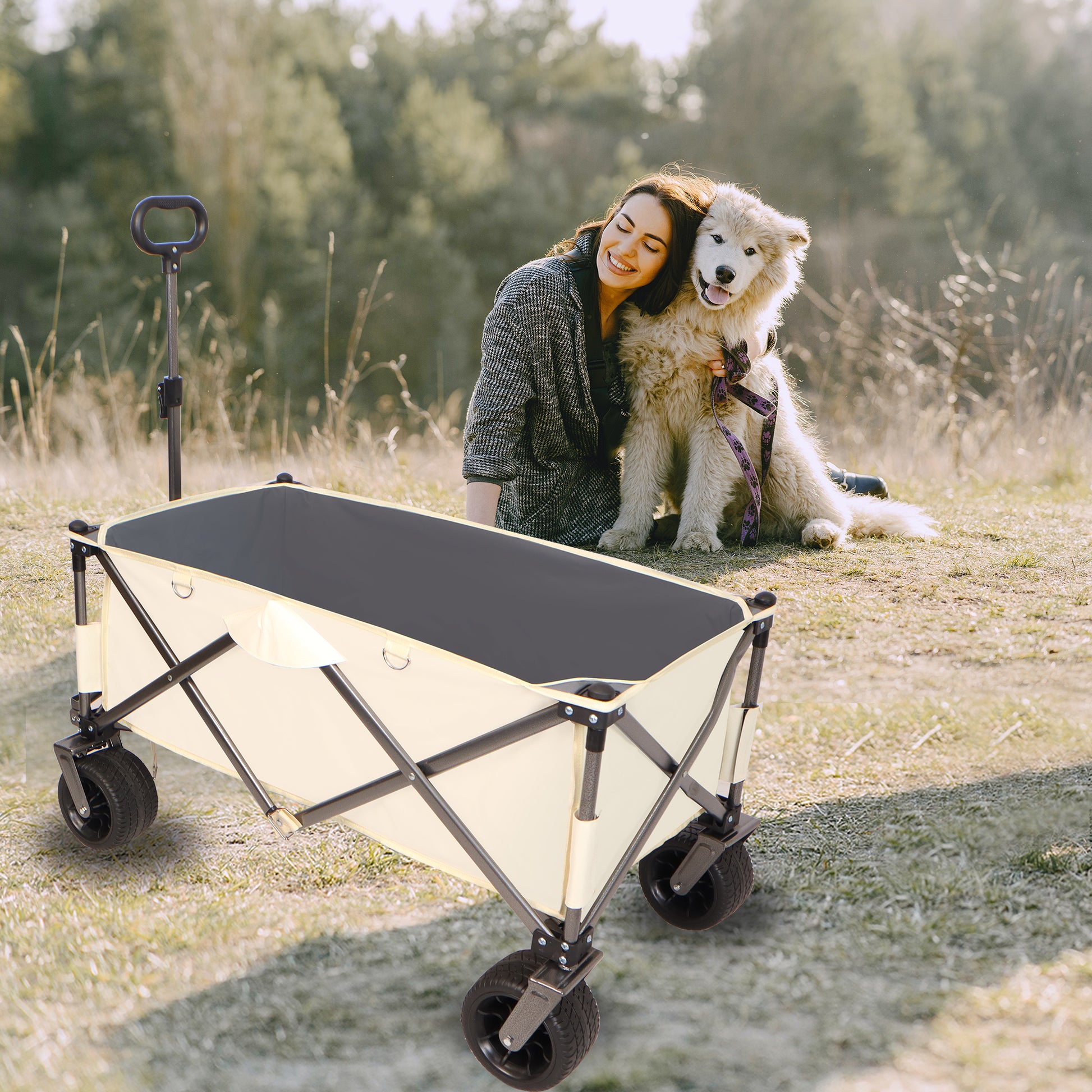 Folding Wagon, Heavy Duty Utility Beach Wagon Cart for antique white+gray-garden & outdoor-american