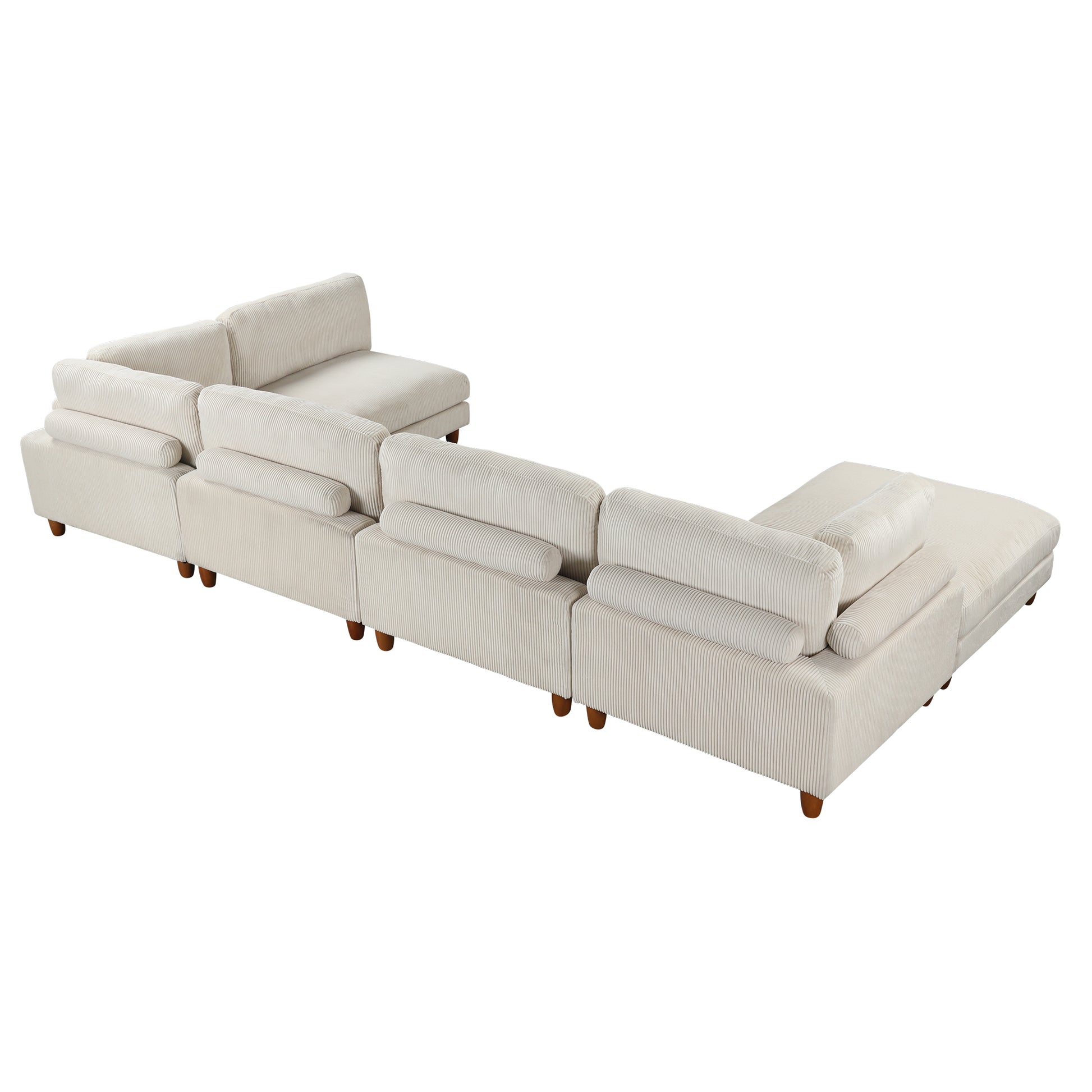 163''Modular Sectional Sofa,With Ottoman L Shaped Corner Sectional For Living Room,Office, Apartment 6 Seater Beige Polyester 6 Seat