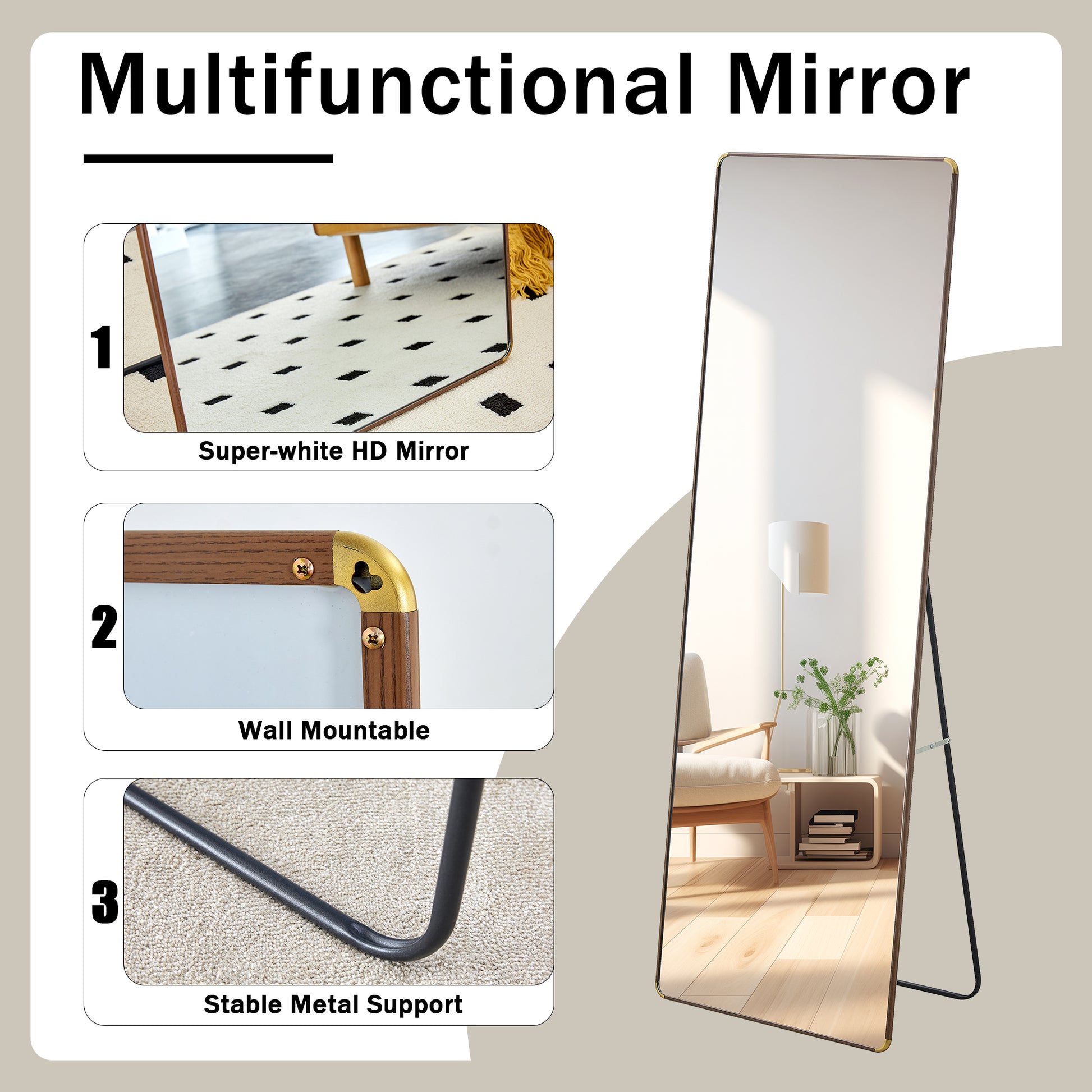 The 4Th Generation Floor Standing Full Length Mirror. Wall Mirror, Bathroom Makeup Mirror, Bedroom Foyer, Clothing Store, Wall Mounted.65 "* 23.2" Transparent Glass