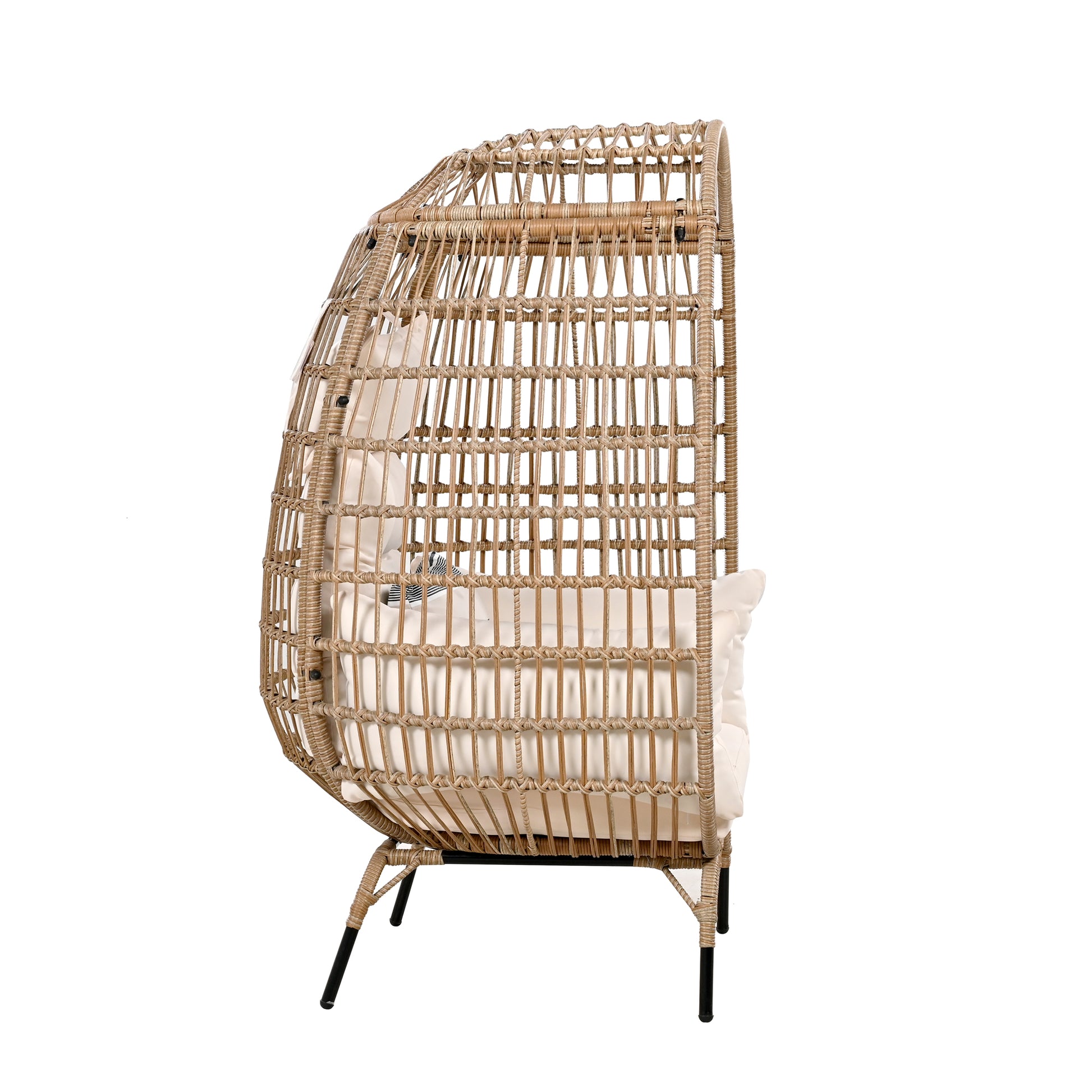 Rope Egg Shaped Chair With Removable Cushion, Suitable For Courtyard, Garden, Balcony. Beige Seats 2 Rope