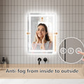 Led Bathroom Mirror, 20X28 Inch Bathroom Vanity Mirrors With Lights, Mirrors For Wall With Smart Touch Button, Anti Fog, Memory Function, Stepless Dimmable Makeup Mirror Horizontal Vertical White Aluminum