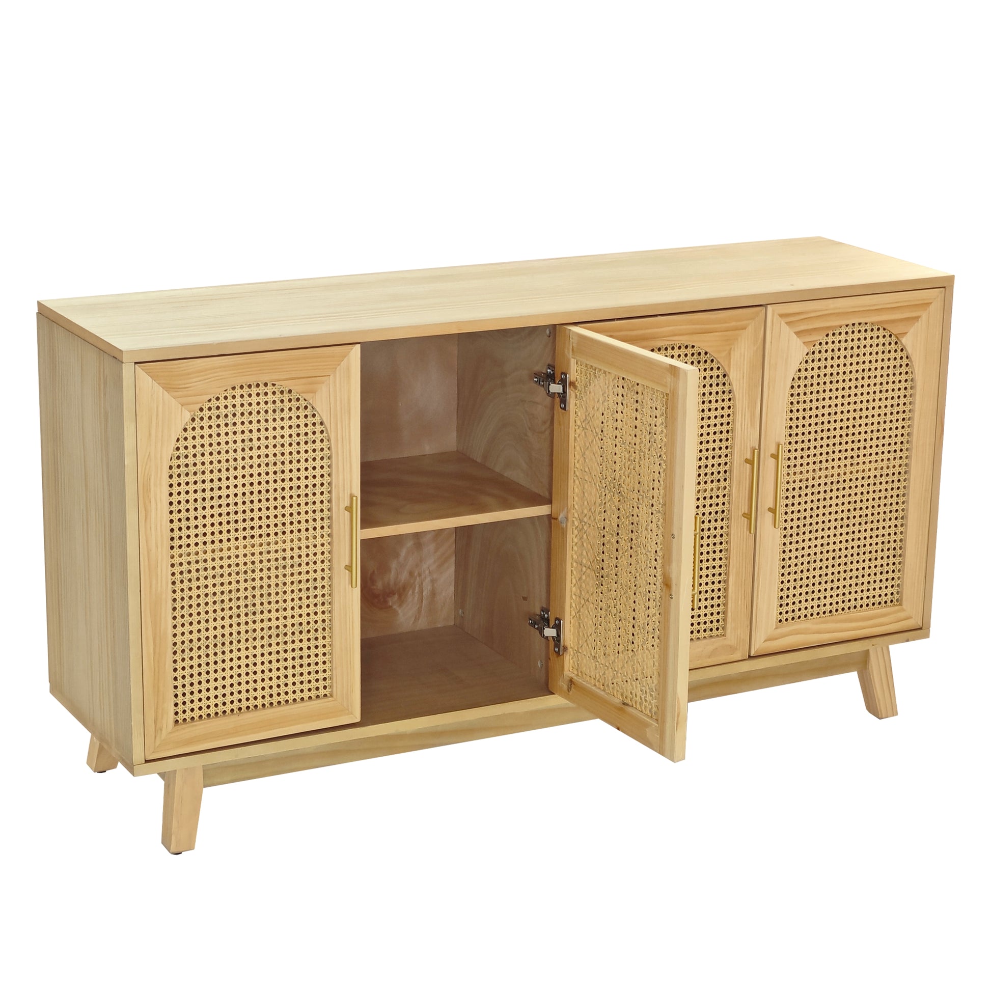 59.84"Modern 4 Door Cabinet With Rattan Decorative Doors,For Bedroom,Living Room,Office,Easy Assembly, Natural Natural Primary Living Space Mdf