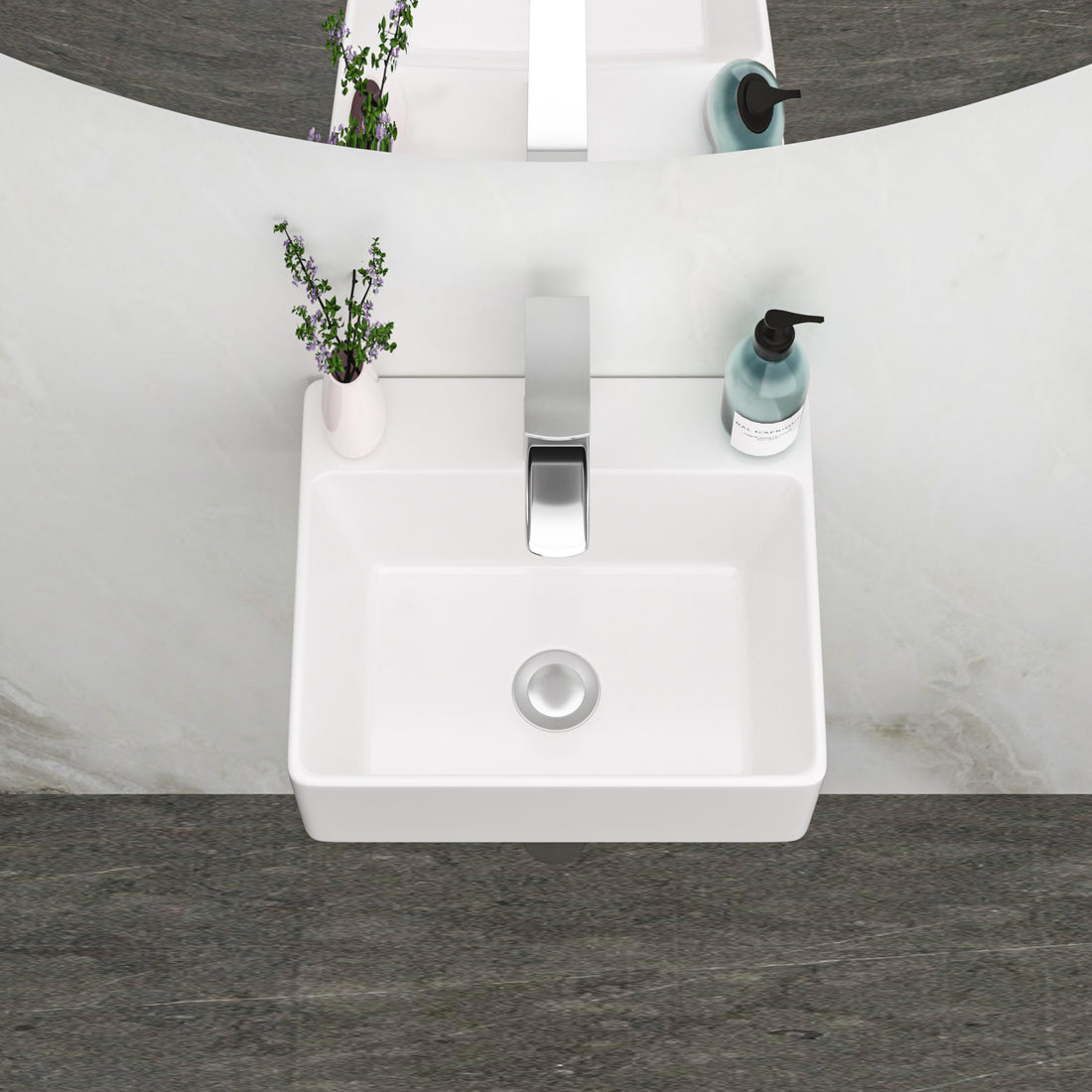 13.6X11.6 Inch White Ceramic Rectangle Wall Mount Bathroom Sink With Single Faucet Hole White Ceramic