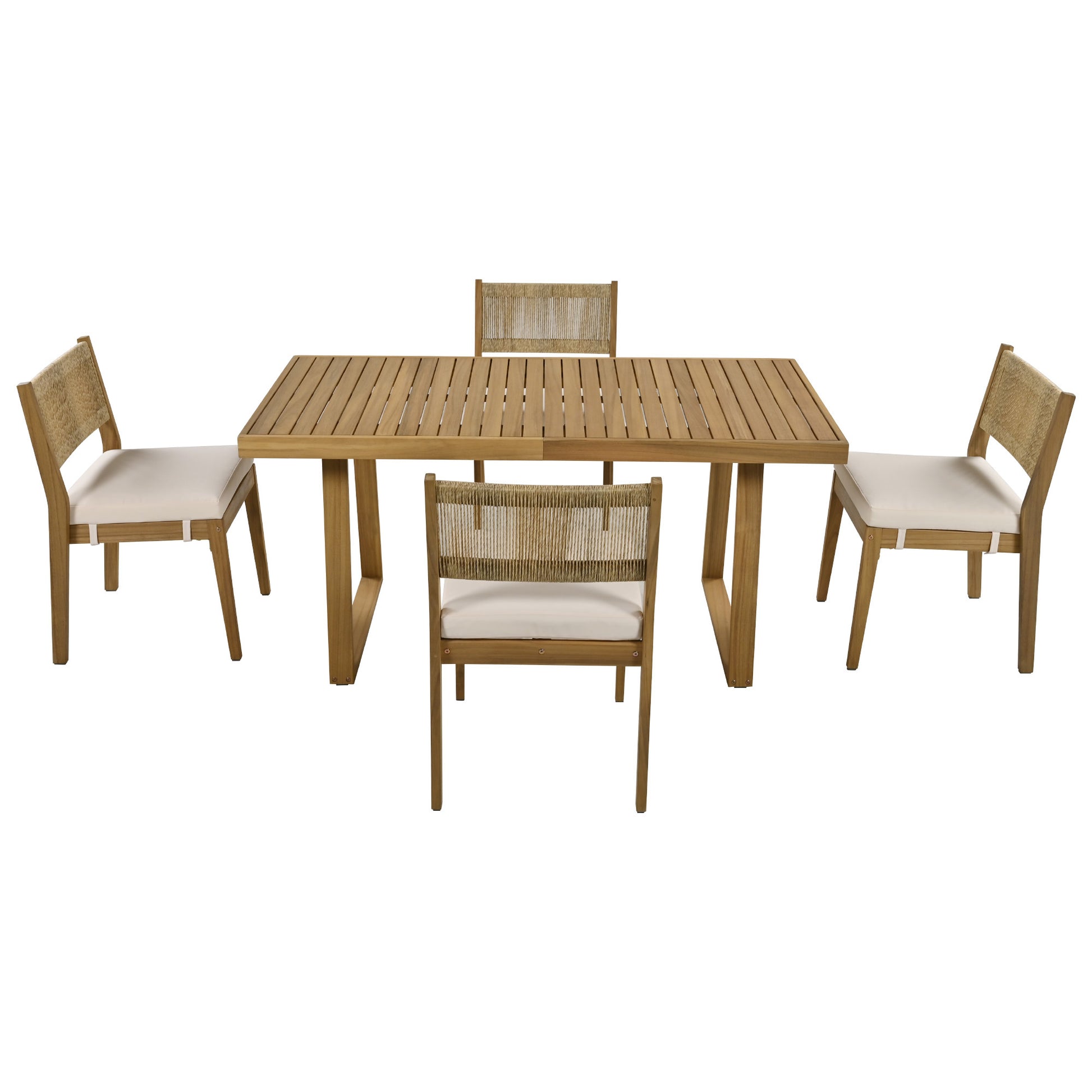 Multi Person Outdoor Acacia Wood Dining Table And Chair Set, Thick Cushions, Suitable For Balcony, Vourtyard, And Garden. Beige Acacia Wood