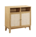 Buffet Cabinet With Storage,Storage Cabinet With Natural Rattan Decorated Doors,Rattan Cabinet With Adjustable Shelf,Sideboard For Living Room,Kitchen,Hallway,2 Doors, Storage, Natural Natural Rubber Wood