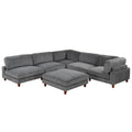 163''Modular Sectional Sofa,With Ottoman L Shaped Corner Sectional For Living Room,Office, Apartment 6 Seater Grey Polyester 6 Seat