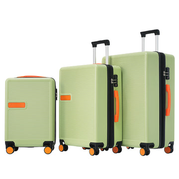 Contrast Color 3 Piece Luggage Set Hardside Spinner Suitcase With Tsa Lock 20" 24' 28" Available Green Abs