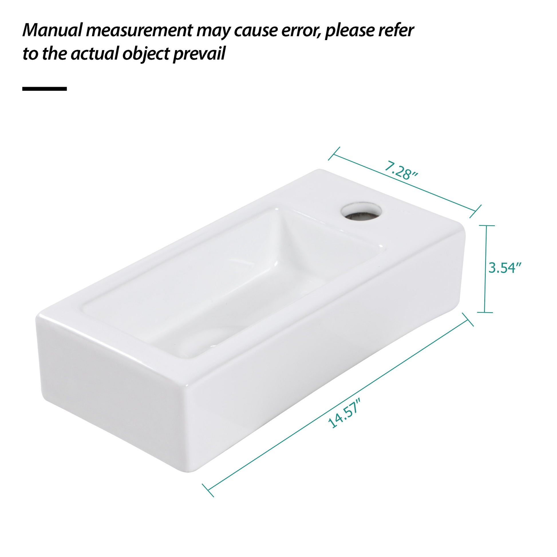 14.57X7.28 Inch White Ceramic Rectangle Wall Mount Bathroom Sink With Single Faucet Hole White Ceramic