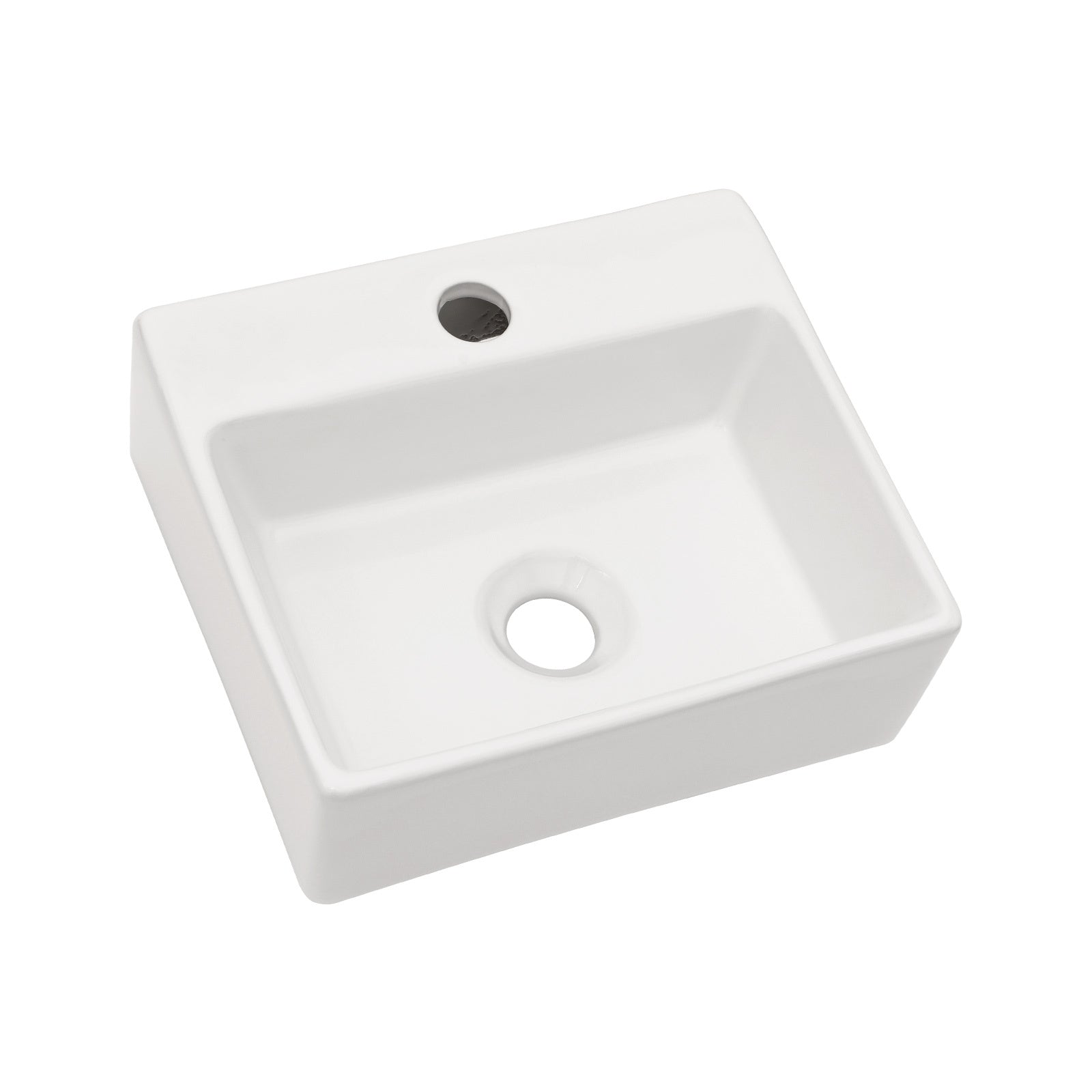 13.6X11.6 Inch White Ceramic Rectangle Wall Mount Bathroom Sink With Single Faucet Hole White Ceramic