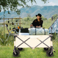 Folding Wagon, Heavy Duty Utility Beach Wagon Cart For Sand With Big Wheels, Adjustable Handle&Drink Holders For Shopping, Camping,Garden And Outdoor Antique White Gray Garden & Outdoor Fabric Steel