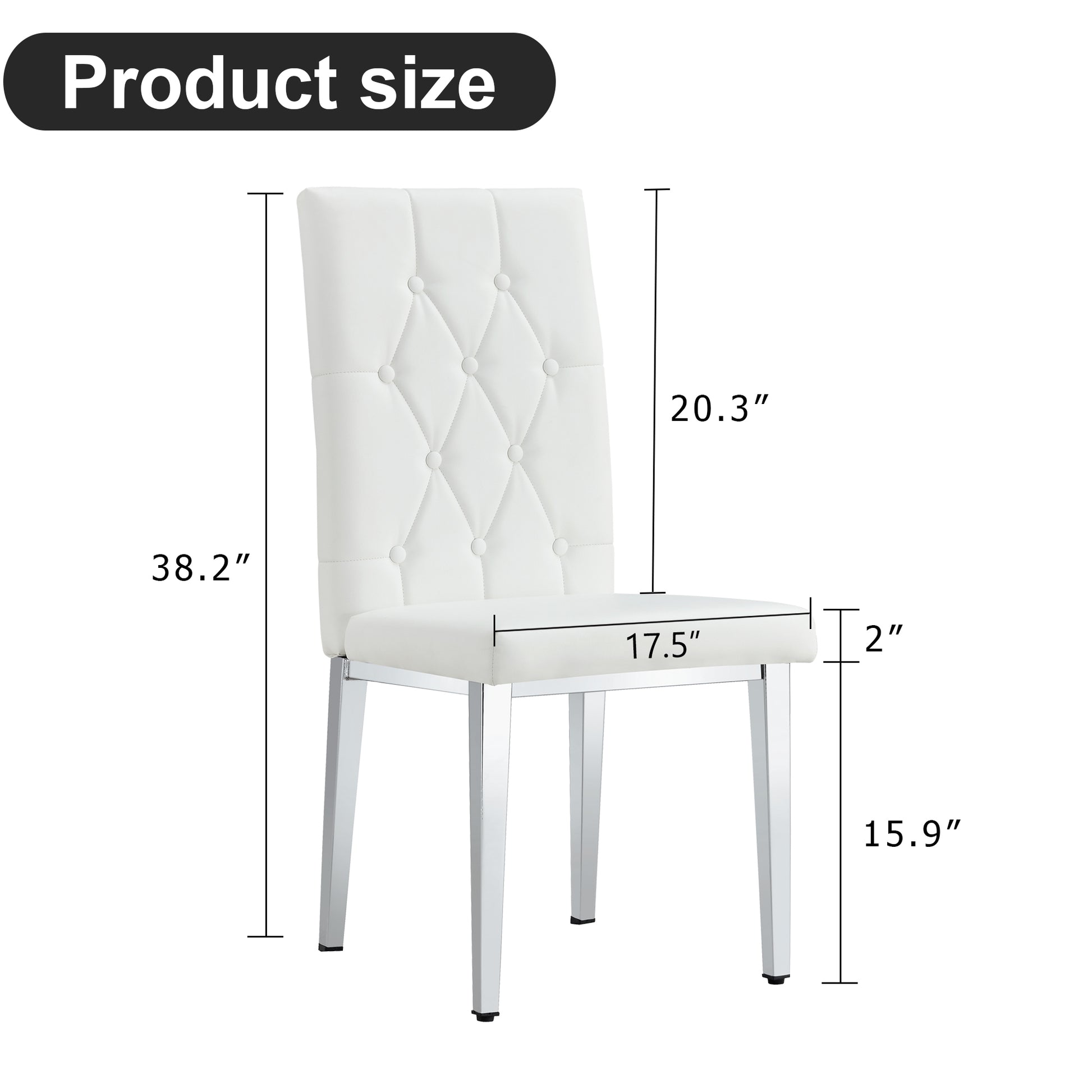 4 Piece Dining Chair Set, Modern Style Kitchen Soft Cushion High Backrest, With Embedded Buttons, Metal Leg Office Chair, Suitable For Restaurants, Offices, And Restaurants. White Pu