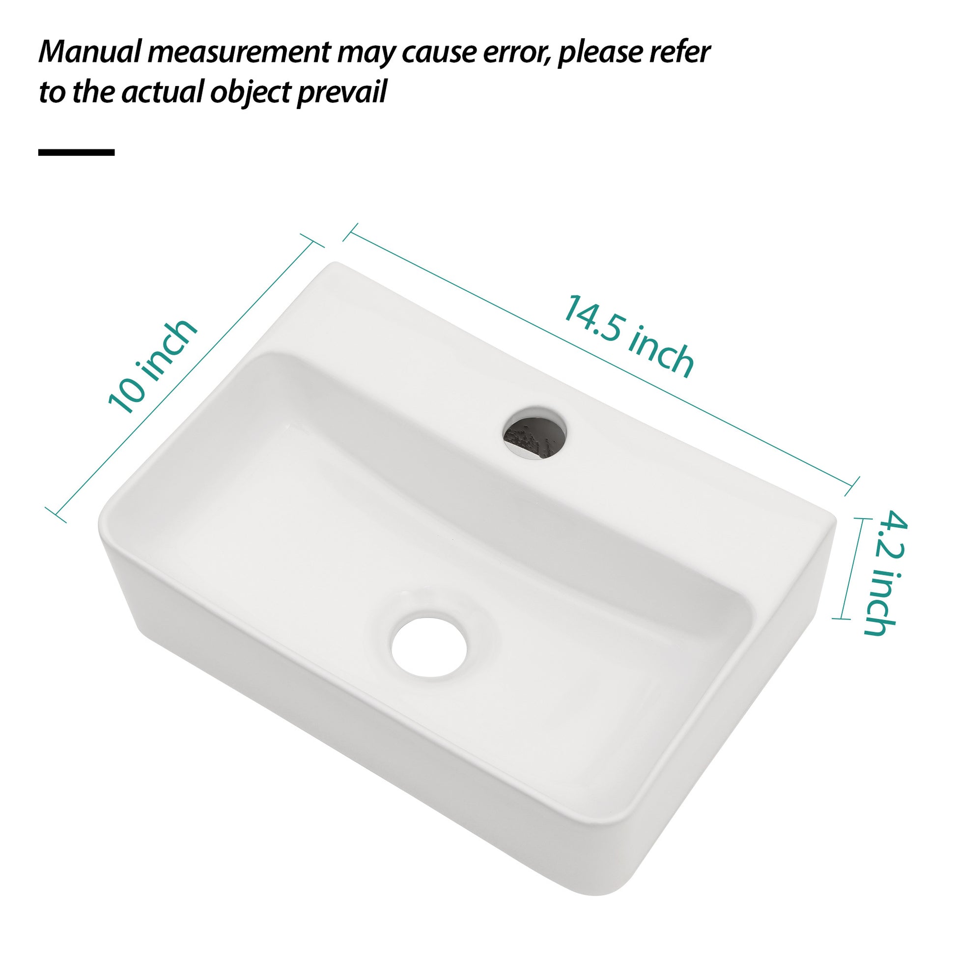 14.5X10 Inch White Ceramic Rectangle Wall Mount Bathroom Sink With Single Faucet Hole White Ceramic