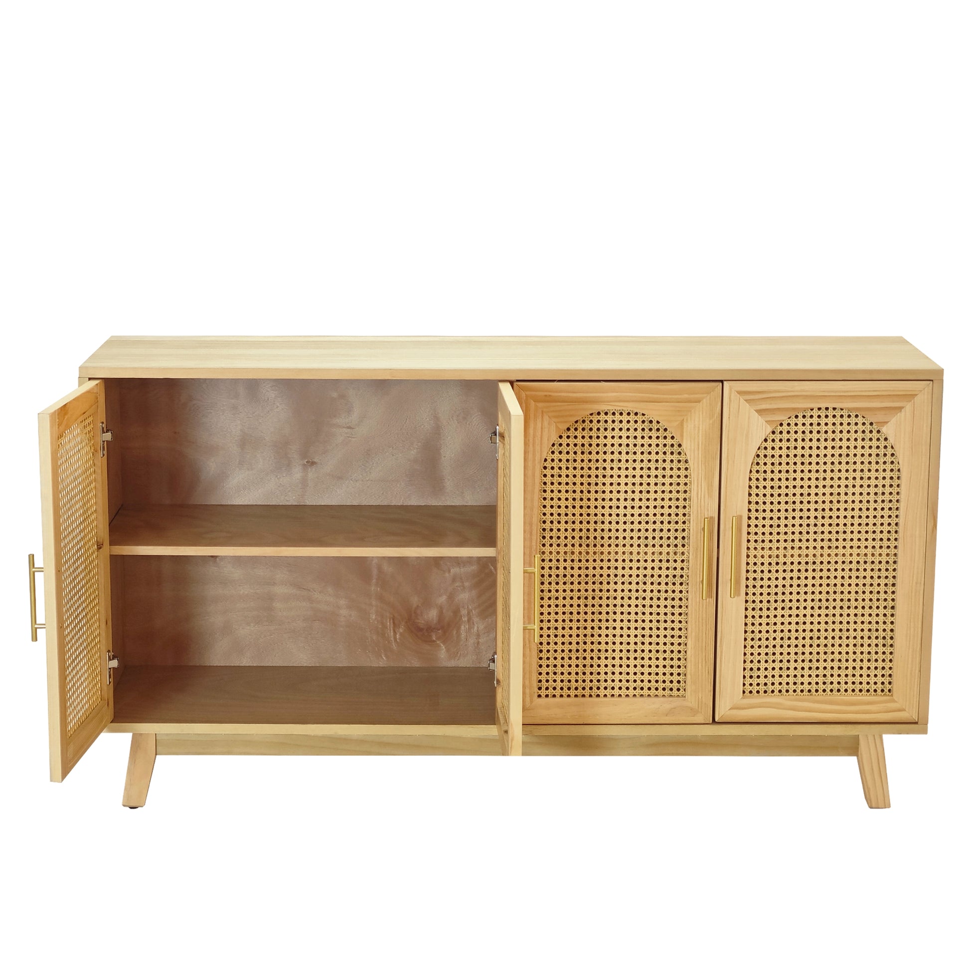 59.84"Modern 4 Door Cabinet With Rattan Decorative Doors,For Bedroom,Living Room,Office,Easy Assembly, Natural Natural Primary Living Space Mdf