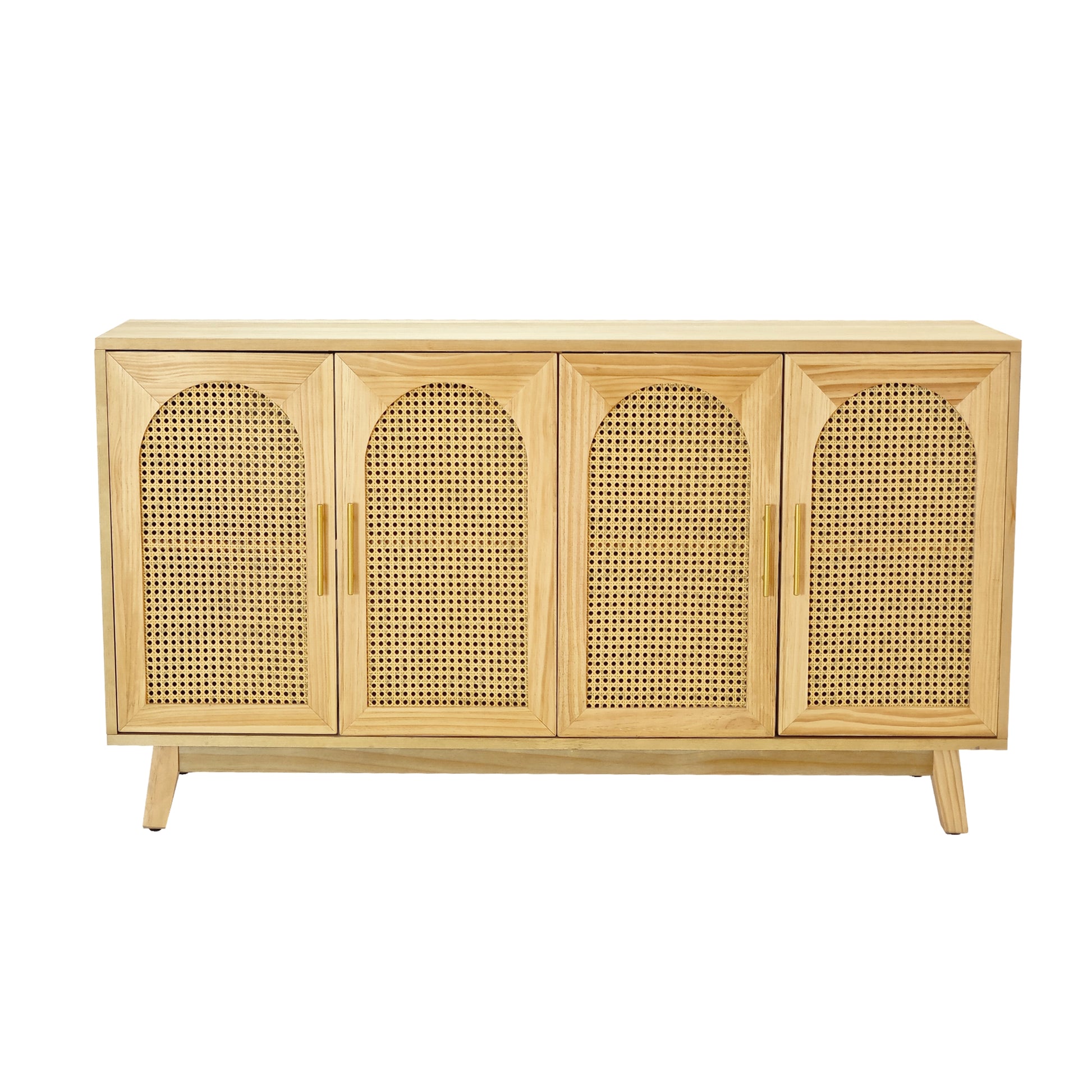 59.84"Modern 4 Door Cabinet With Rattan Decorative Doors,For Bedroom,Living Room,Office,Easy Assembly, Natural Natural Primary Living Space Mdf