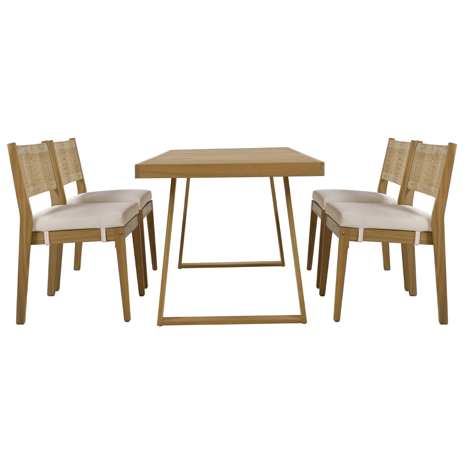 Multi Person Outdoor Acacia Wood Dining Table And Chair Set, Thick Cushions, Suitable For Balcony, Vourtyard, And Garden. Beige Acacia Wood