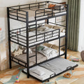 Metal Twin Size Triple Bunk Bed With Trundle, Black Antique Black Metal