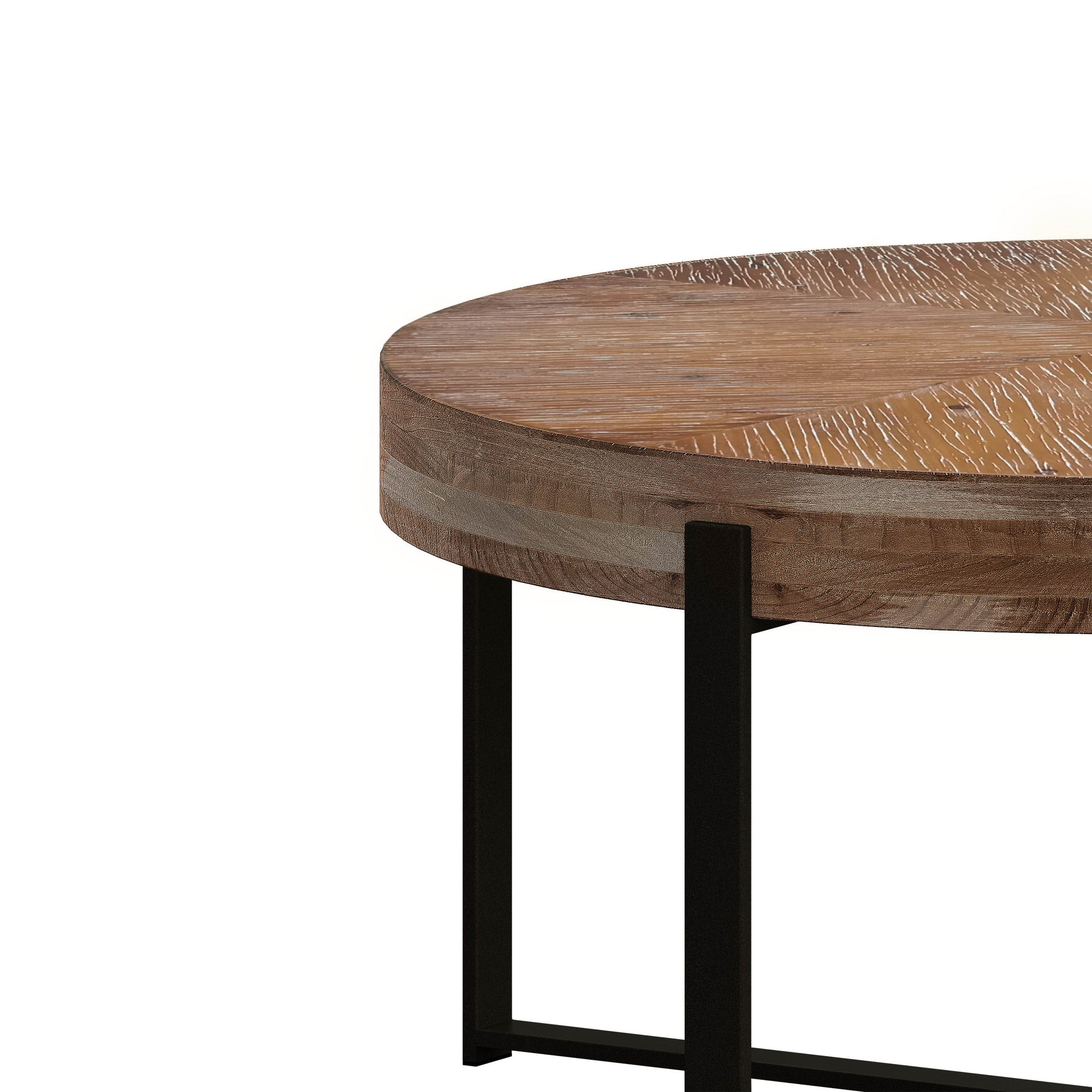 33.86"Modern Retro Splicing Round Coffee Table, Fir Wood Table Top With Black Cross Legs Base Same Sku:W757126237 Black Natural Fir Metal & Wood