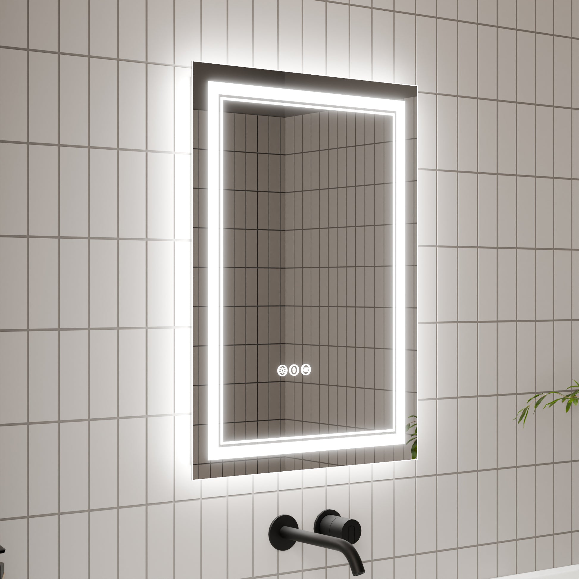 Led Bathroom Mirror, 20X28 Inch Bathroom Vanity Mirrors With Lights, Mirrors For Wall With Smart Touch Button, Anti Fog, Memory Function, Stepless Dimmable Makeup Mirror Horizontal Vertical White Aluminum