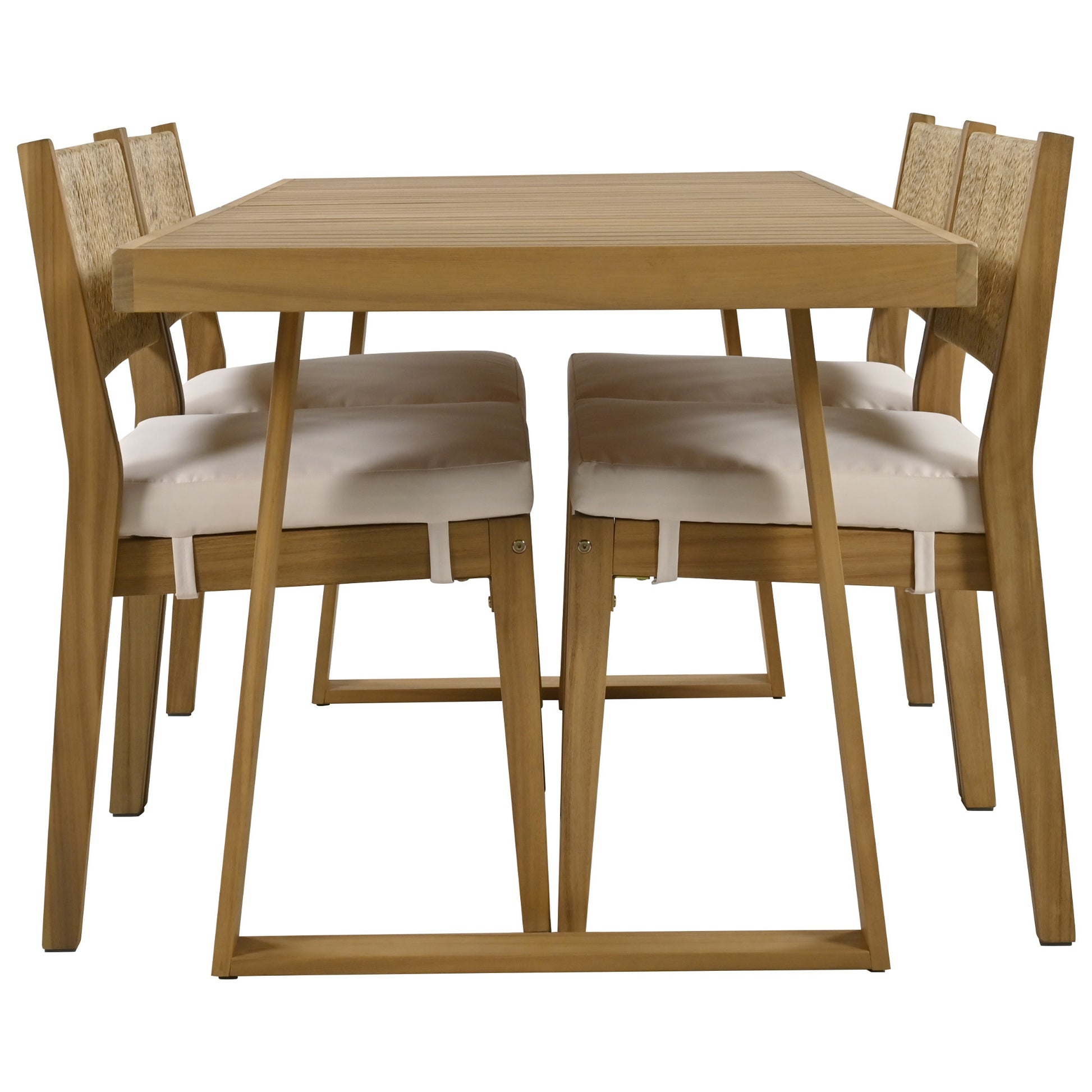 Multi Person Outdoor Acacia Wood Dining Table And Chair Set, Thick Cushions, Suitable For Balcony, Vourtyard, And Garden. Beige Acacia Wood