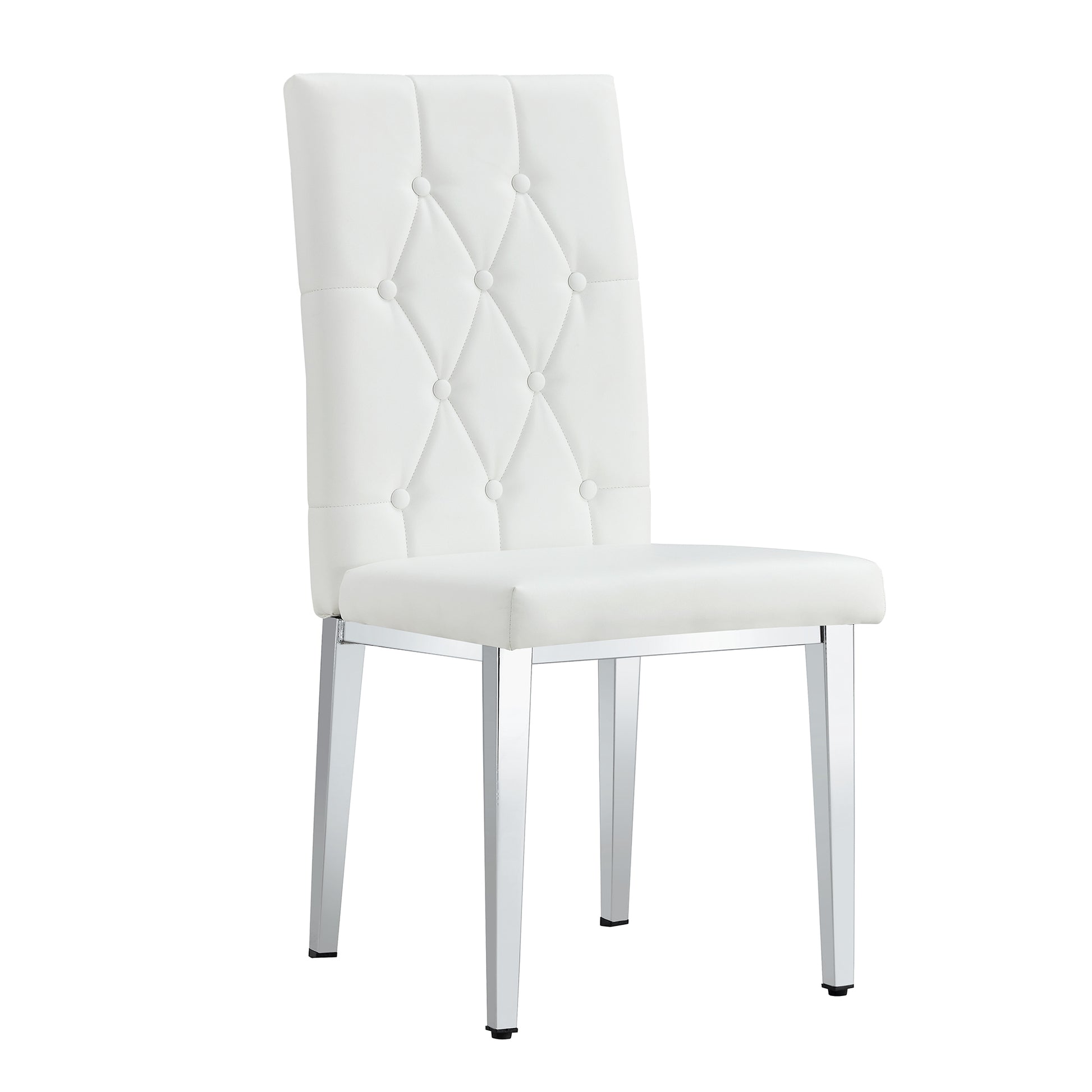 4 Piece Dining Chair Set, Modern Style Kitchen Soft Cushion High Backrest, With Embedded Buttons, Metal Leg Office Chair, Suitable For Restaurants, Offices, And Restaurants. White Pu