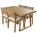 Multi Person Outdoor Acacia Wood Dining Table And Chair Set, Thick Cushions, Suitable For Balcony, Vourtyard, And Garden. Beige Acacia Wood