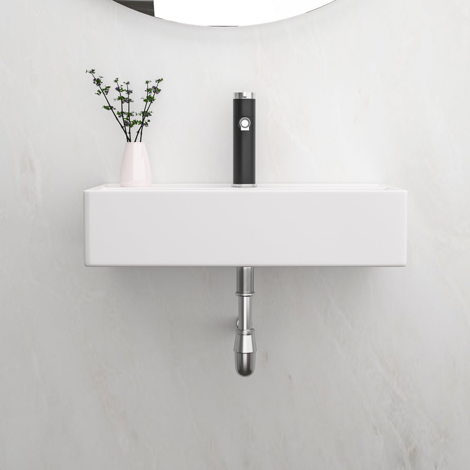 21X12 Inch White Ceramic Rectangle Wall Mount Bathroom Sink With Single Faucet Hole And Overflow White Ceramic