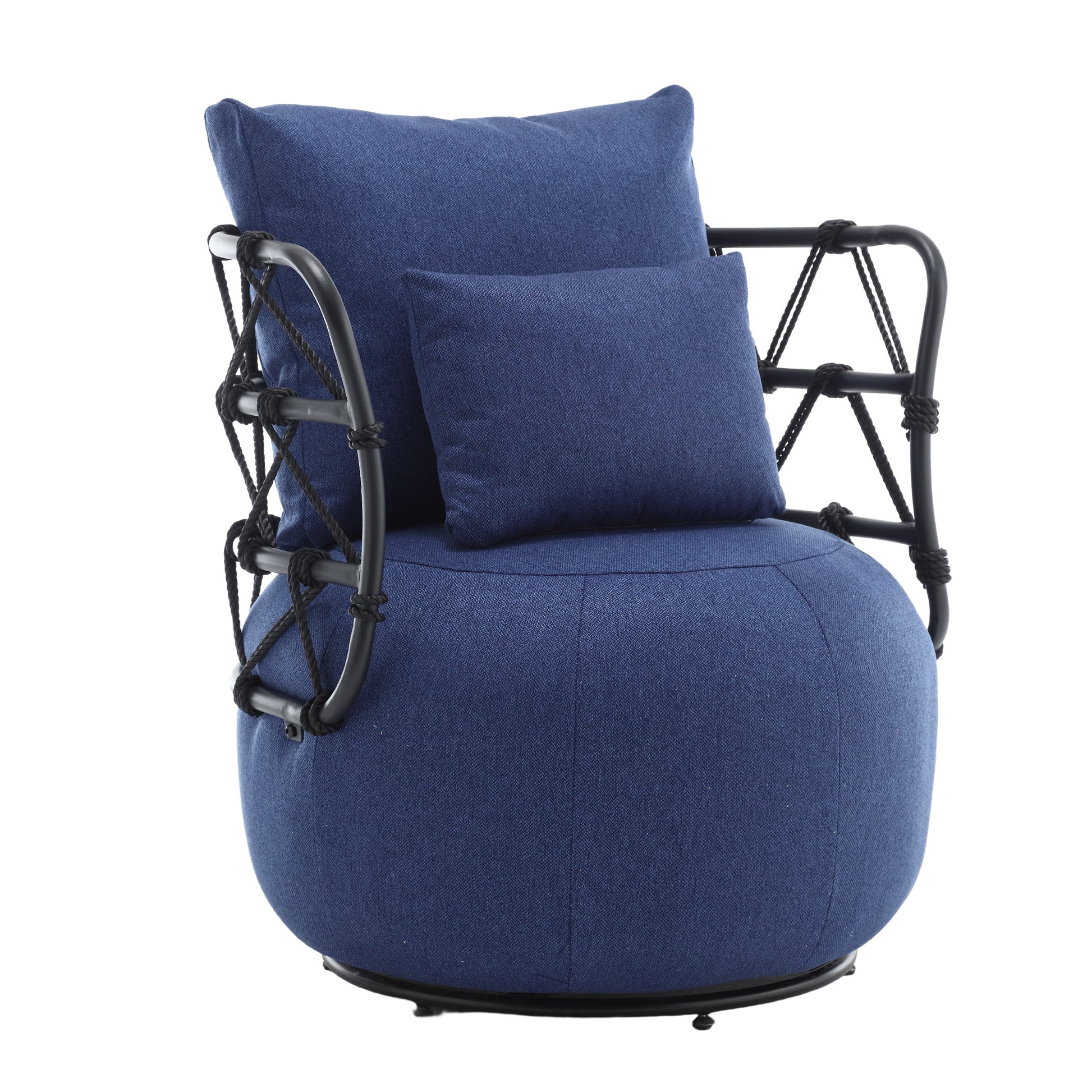 Coolmore Upholstered Tufted Living Room Chair Textured Linen Fabric Accent Chair With Metal Stand Navy Primary Living Space Foam Linen