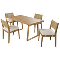 Multi Person Outdoor Acacia Wood Dining Table And Chair Set, Thick Cushions, Suitable For Balcony, Vourtyard, And Garden. Beige Acacia Wood