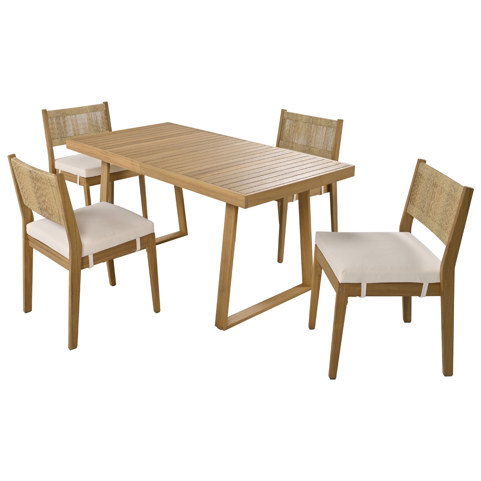 Multi Person Outdoor Acacia Wood Dining Table And Chair Set, Thick Cushions, Suitable For Balcony, Vourtyard, And Garden. Beige Acacia Wood