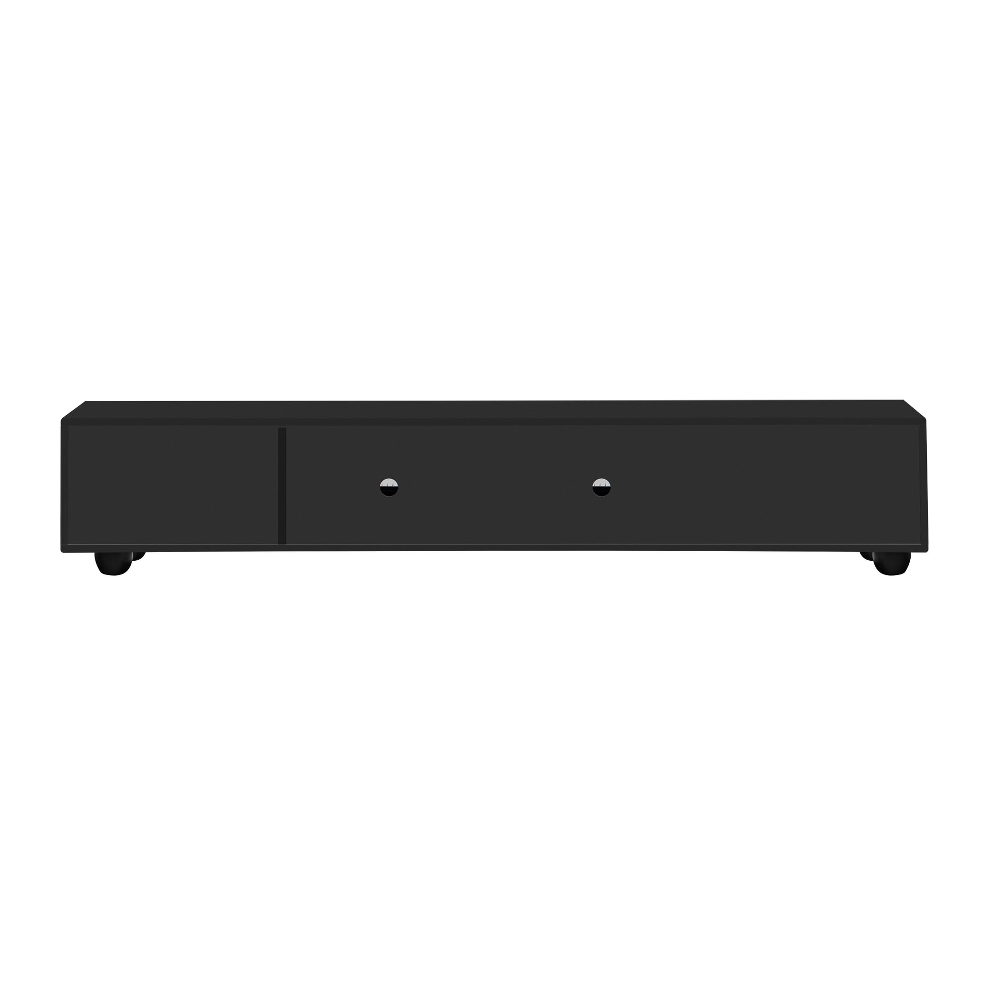 Modern Tv Stand For Tvs Up To 80 Inches, Entertainment Center With Glass Door, 2 Drawers And Cabinets, Wood Tv Storage Cabinet With Solid Wood Legs And Metal Handles For Living Room Black Mdf