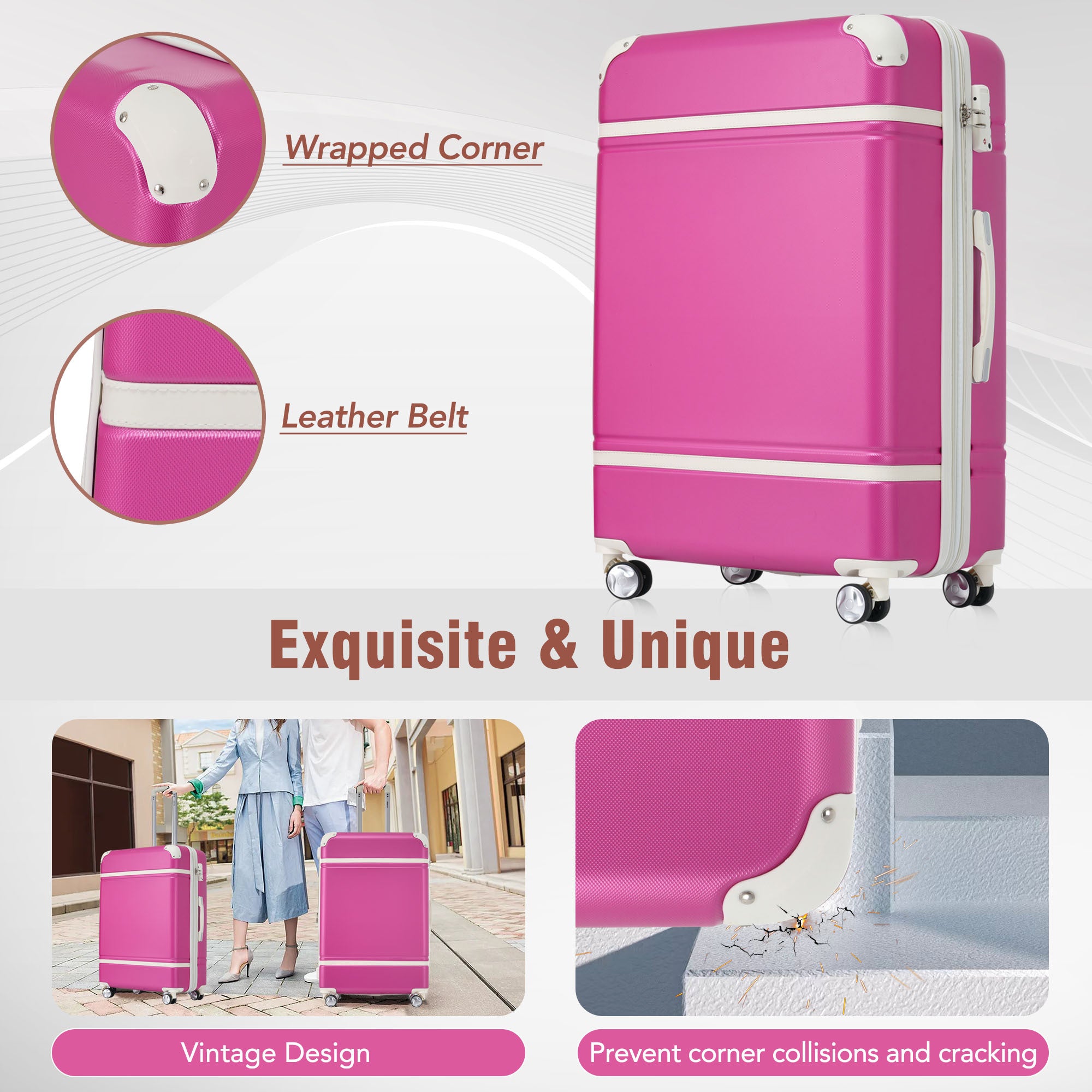 Hardshell Luggage Sets 3 Pieces 20" 24" Luggages and pink-abs