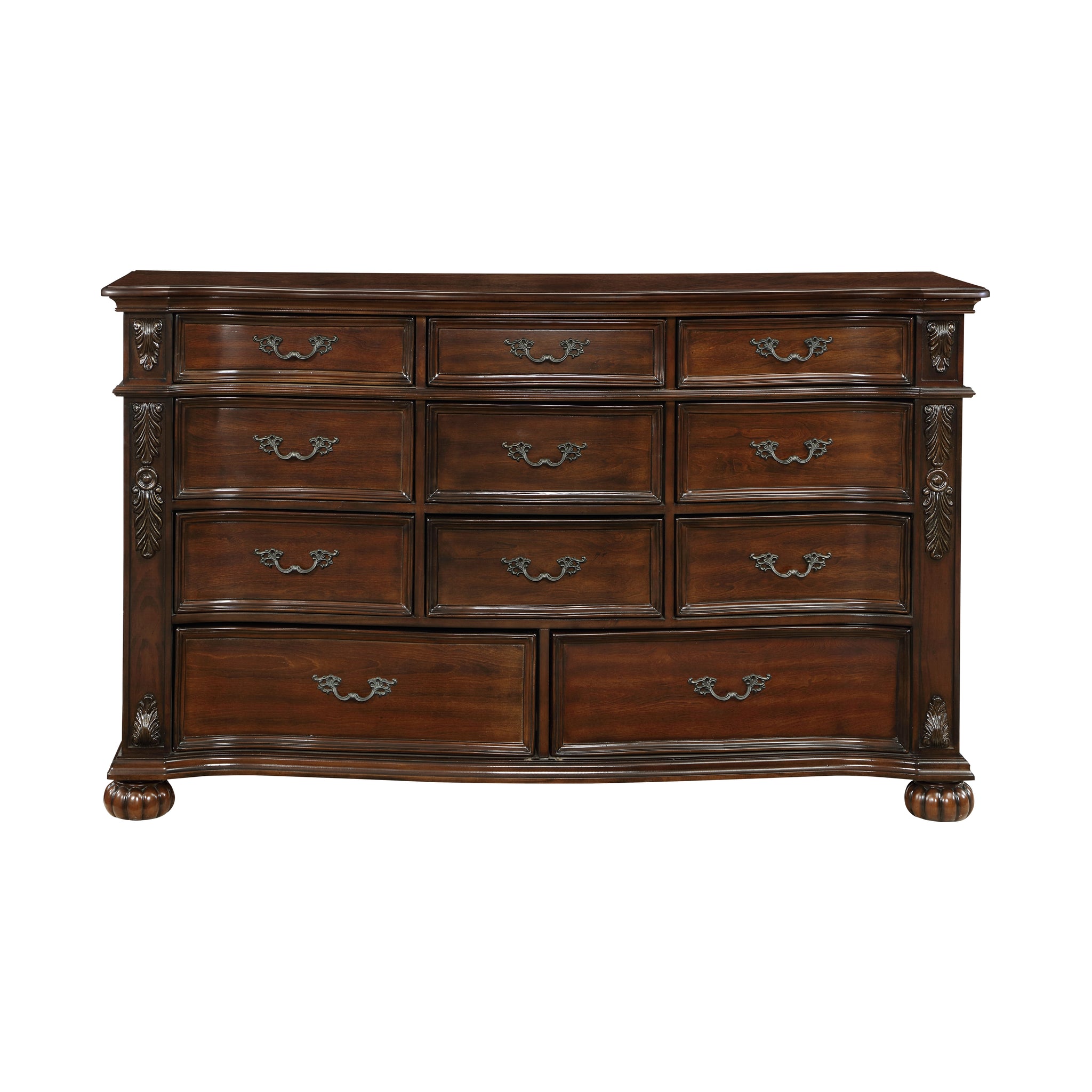 Classic Traditional 1Pc Dresser Of 11 Drawers Cherry Finish Formal Bedroom Furniture Carving Wood Design Cherry Bedroom Ornate Traditional,Traditional Wood