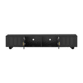 Modern Tv Stand For Tvs Up To 80 Inches, Entertainment Center With Glass Door, 2 Drawers And Cabinets, Wood Tv Storage Cabinet With Solid Wood Legs And Metal Handles For Living Room Black Mdf