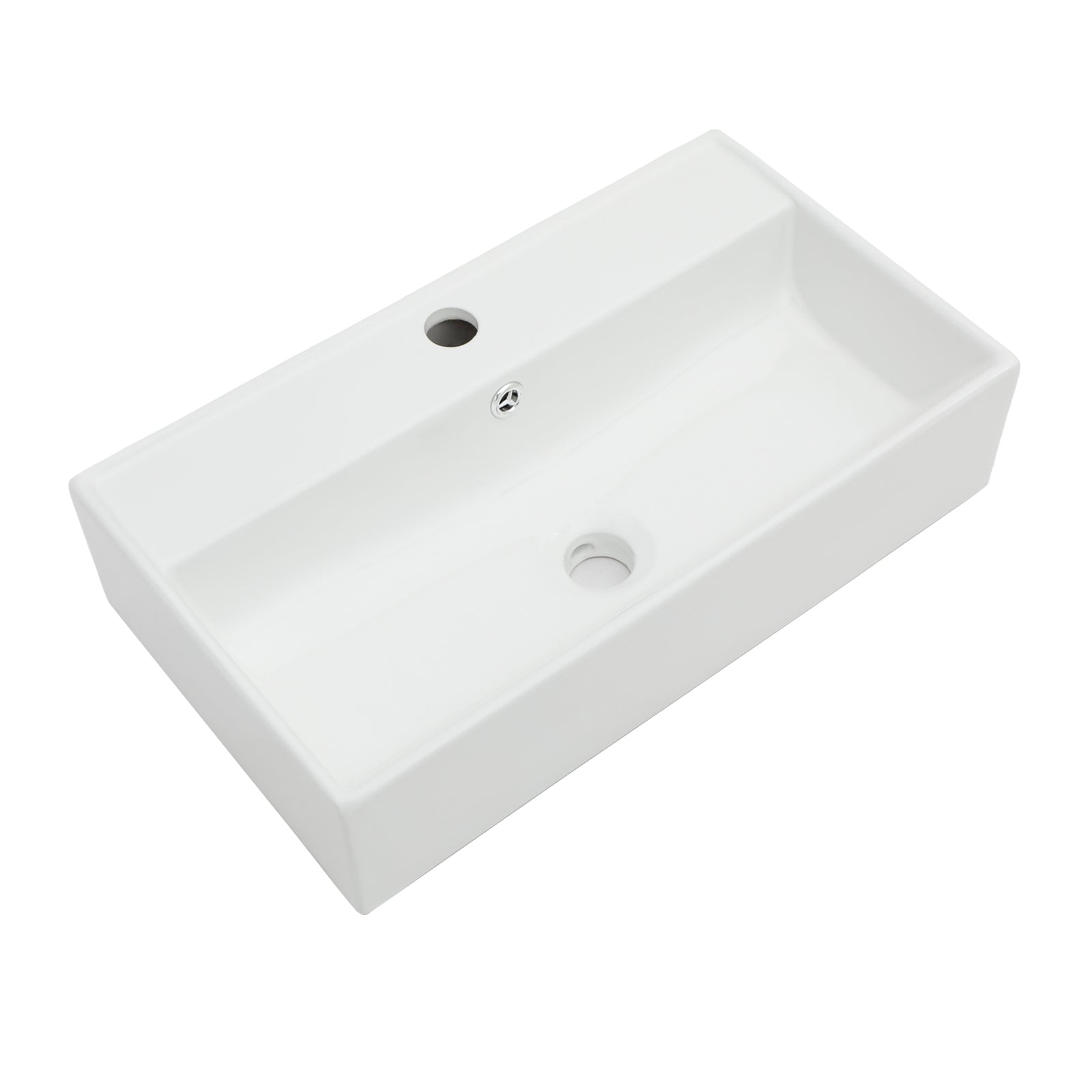 21X12 Inch White Ceramic Rectangle Wall Mount Bathroom Sink With Single Faucet Hole And Overflow White Ceramic