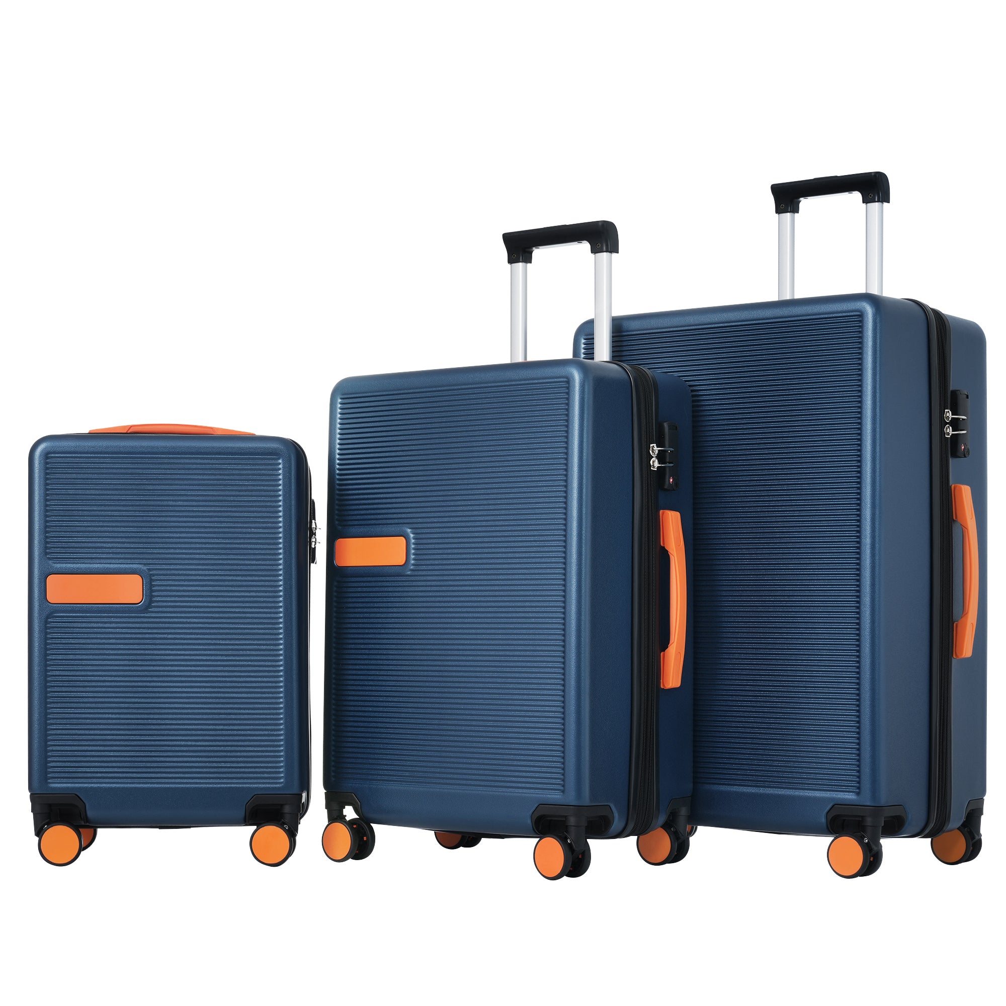 Contrast Color 3 Piece Luggage Set Hardside Spinner navy blue-abs