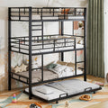 Metal Twin Size Triple Bunk Bed With Trundle, Black Antique Black Metal