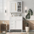 30'' Bathroom Vanity With Top Sink, Modern Bathroom Storage Cabinet With 2 Drawers And A Tip Out Drawer, Freestanding Vanity Set With Mirror Cabinet, Single Sink Bathroom Vanity White Bathroom Solid