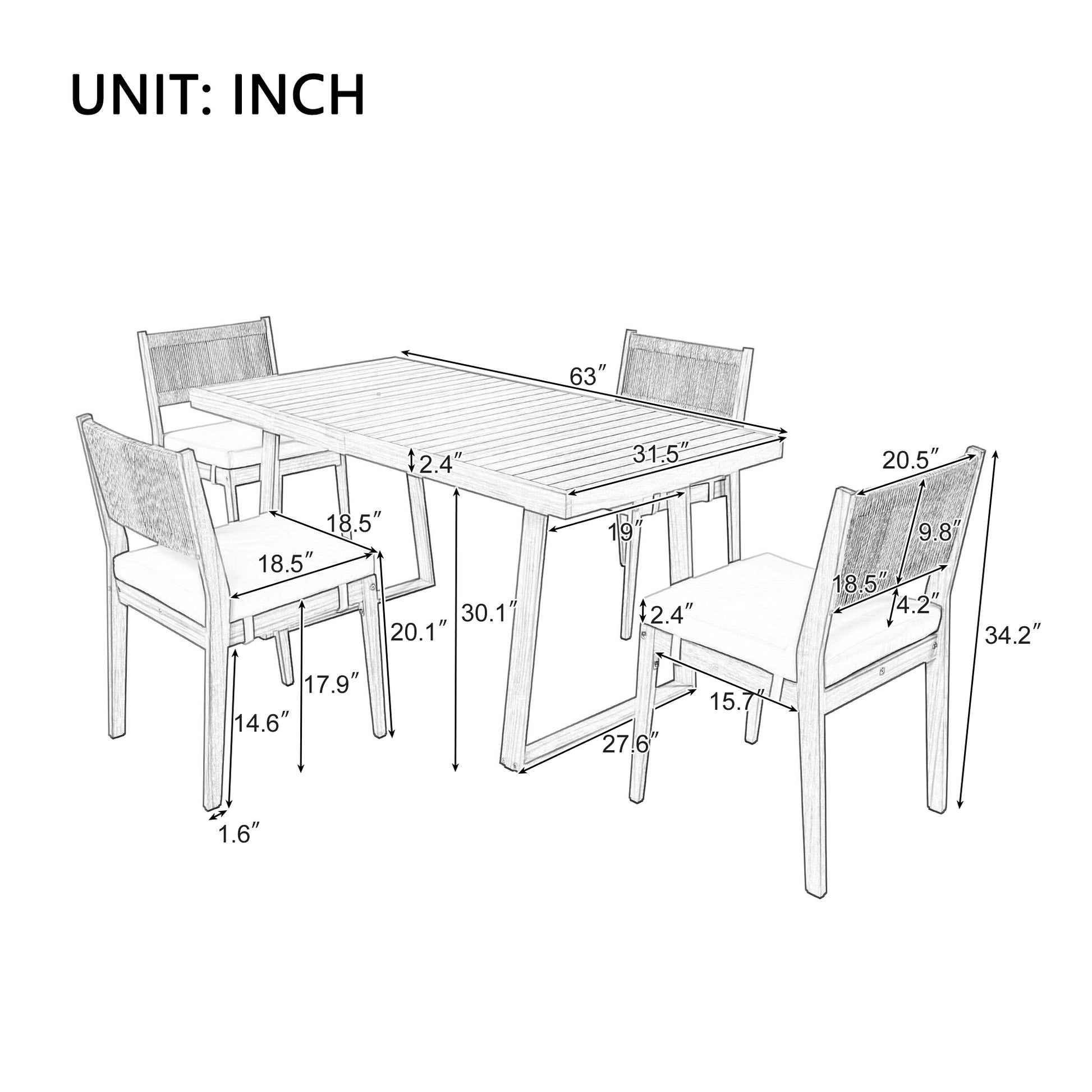 Multi Person Outdoor Acacia Wood Dining Table And Chair Set, Thick Cushions, Suitable For Balcony, Vourtyard, And Garden. Beige Acacia Wood