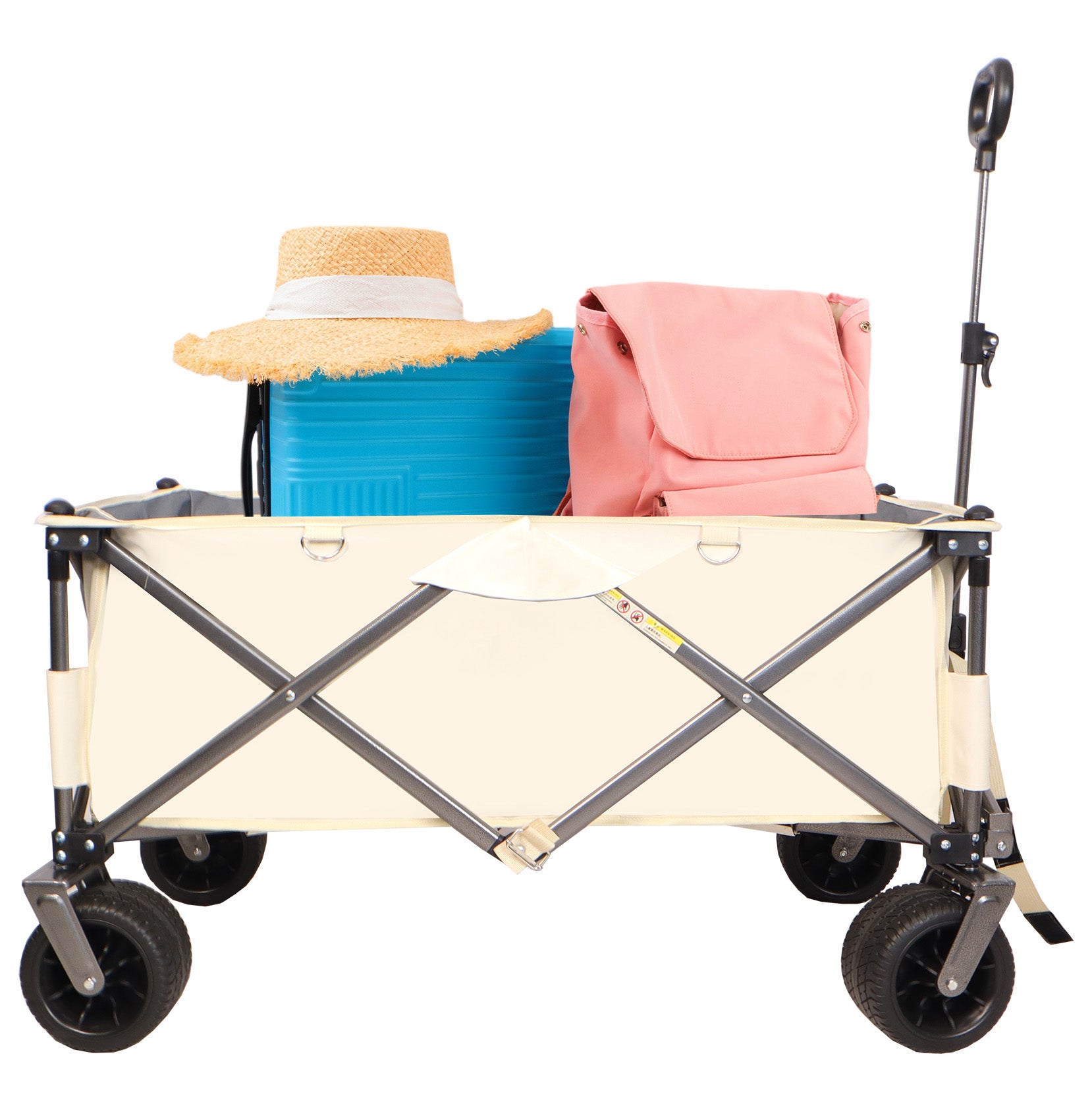 Folding Wagon, Heavy Duty Utility Beach Wagon Cart For Sand With Big Wheels, Adjustable Handle&Drink Holders For Shopping, Camping,Garden And Outdoor Antique White Gray Garden & Outdoor Fabric Steel