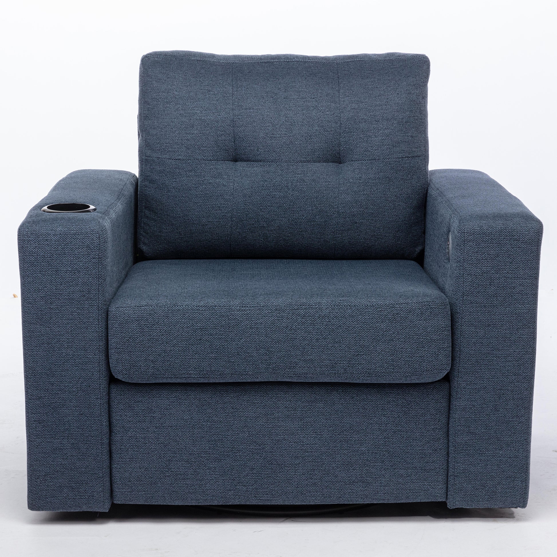 Modern Swivel Accent Sofa Chairergonomic Casual 90 Degree Swivel Single Sofa Seat With Drink Holder Living Room Chair ,Soft Egyptian Velvet Sofa Chair Blue Brown Wood Primary Living Space Delicate Duty Pine 1 Seat Blue Linen Soft Cushion Back Art