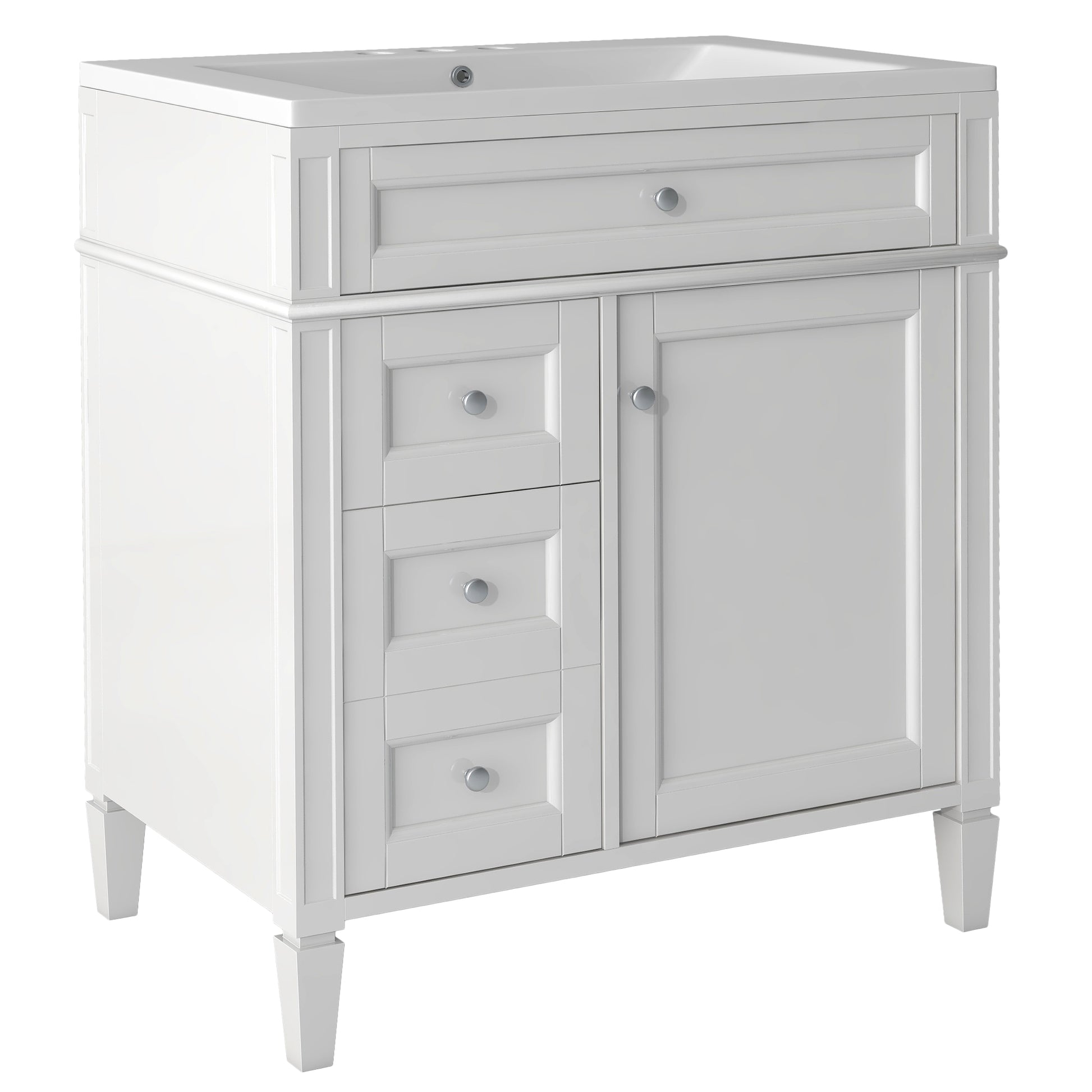 30'' Bathroom Vanity With Top Sink, Modern Bathroom Storage Cabinet With 2 Drawers And A Tip Out Drawer, Freestanding Vanity Set With Mirror Cabinet, Single Sink Bathroom Vanity 3 White 2 5 Bathroom Freestanding Solid Wood Mdf Resin Painted